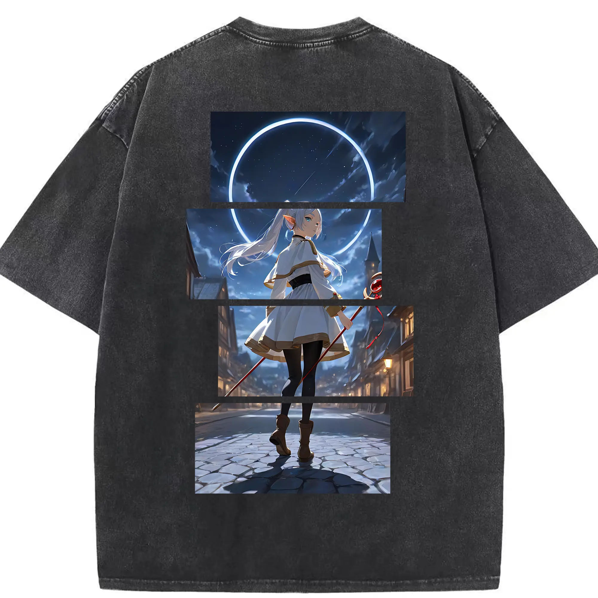 葬送のフリーレン（Frieren） グッズ,フリーレン（Frieren） - 綿100％ ヴィンテージ風 半袖Tシャツ ・ 背面プリント ・ 柔らか肌触り ・ 通気性 快適 ・ スポーツ カジュアル 外出用