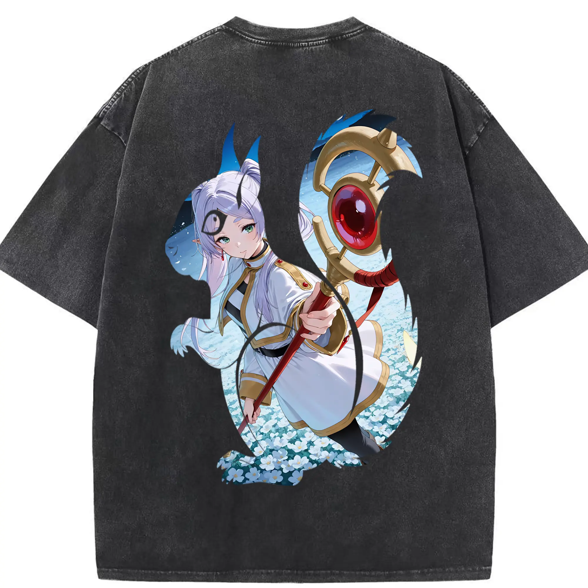 葬送のフリーレン（Frieren） グッズ,フリーレン（Frieren） - 綿100％ ヴィンテージ風 半袖Tシャツ ・ 背面プリント ・ 柔らか肌触り ・ 通気性 快適 ・ スポーツ カジュアル 外出用