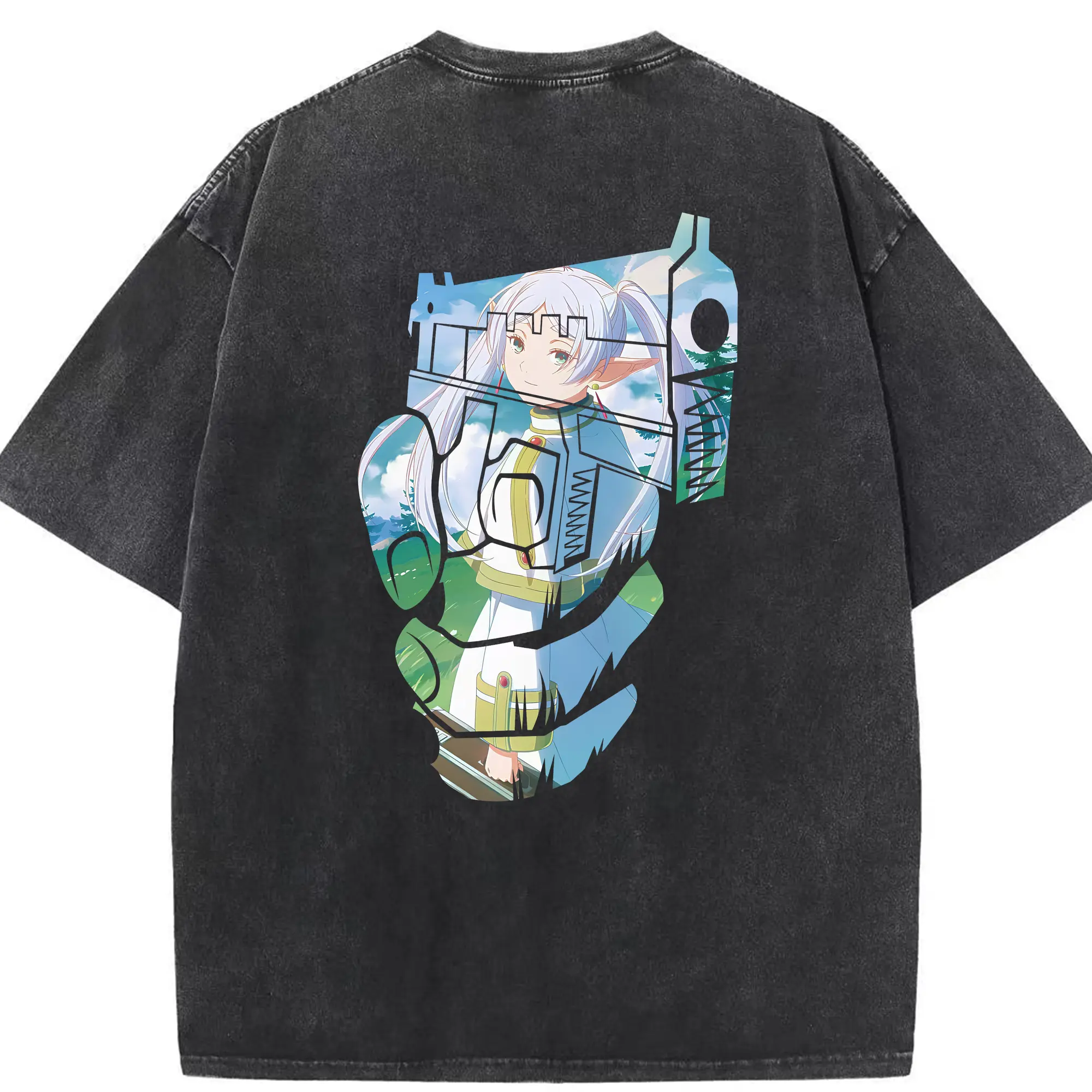 葬送のフリーレン（Frieren） グッズ,フリーレン（Frieren） - 綿100％ ヴィンテージ風 半袖Tシャツ ・ 背面プリント ・ 柔らか肌触り ・ 通気性 快適 ・ スポーツ カジュアル 外出用