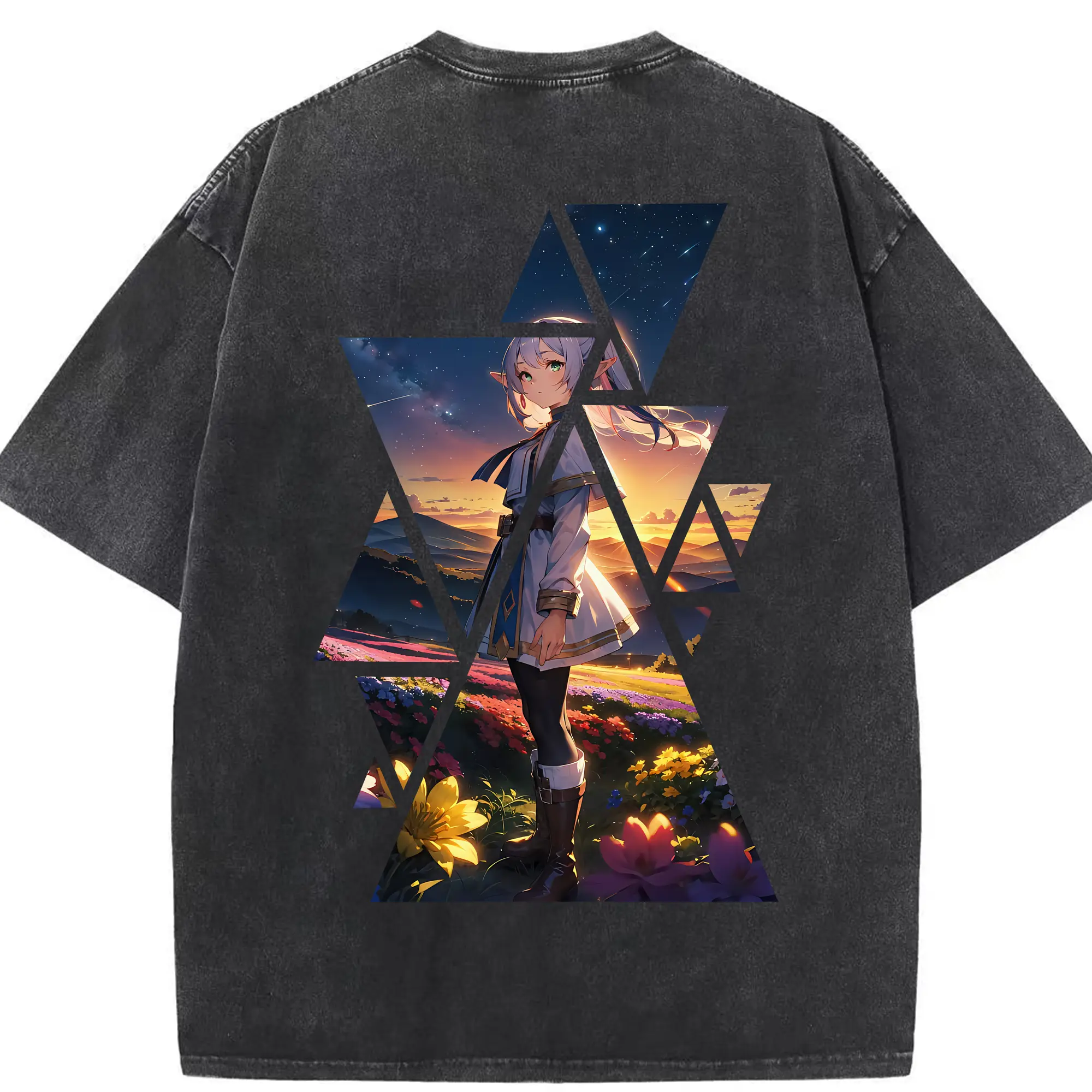 葬送のフリーレン（Frieren） グッズ,フリーレン（Frieren） - 綿100％ ヴィンテージ風 半袖Tシャツ ・ 背面プリント ・ 柔らか肌触り ・ 通気性 快適 ・ スポーツ カジュアル 外出用