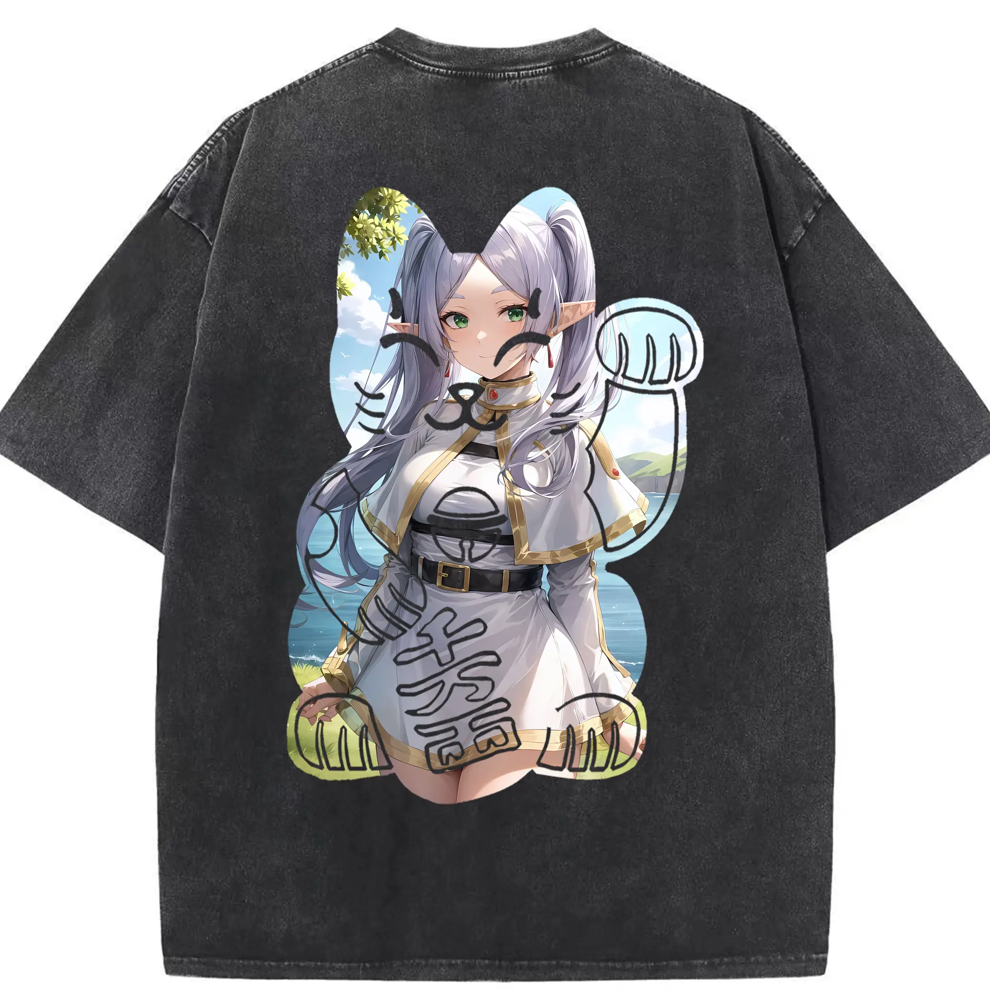 葬送のフリーレン（Frieren） グッズ,フリーレン（Frieren） - 綿100％ ヴィンテージ風 半袖Tシャツ ・ 背面プリント ・ 柔らか肌触り ・ 通気性 快適 ・ スポーツ カジュアル 外出用