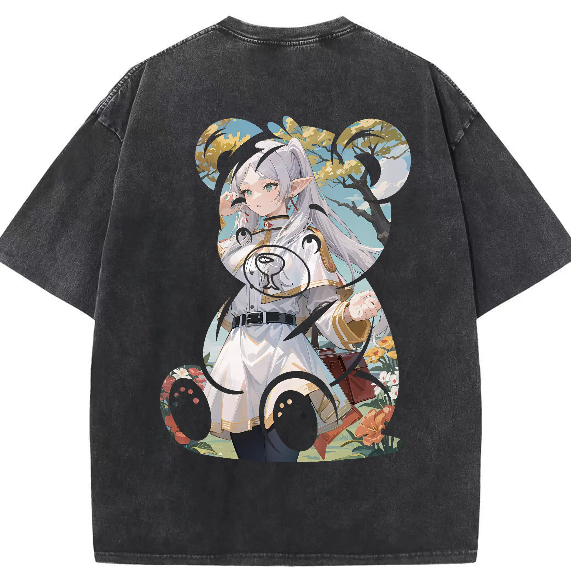 葬送のフリーレン（Frieren） グッズ,フリーレン（Frieren） - 綿100％ ヴィンテージ風 半袖Tシャツ ・ 背面プリント ・ 柔らか肌触り ・ 通気性 快適 ・ スポーツ カジュアル 外出用