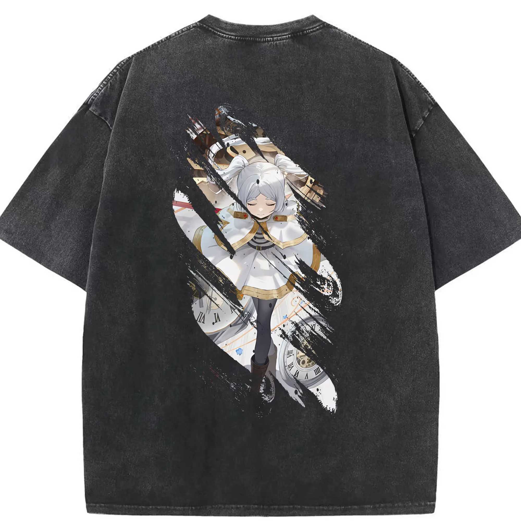 葬送のフリーレン（Frieren） グッズ,フリーレン（Frieren） - 綿100％ ヴィンテージ風 半袖Tシャツ ・ 背面プリント ・ 柔らか肌触り ・ 通気性 快適 ・ スポーツ カジュアル 外出用