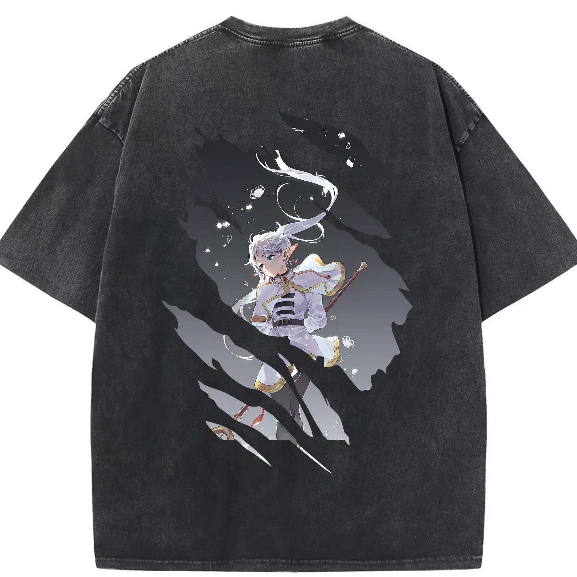 葬送のフリーレン（Frieren） グッズ,フリーレン（Frieren） - 綿100％ ヴィンテージ風 半袖Tシャツ ・ 背面プリント ・ 柔らか肌触り ・ 通気性 快適 ・ スポーツ カジュアル 外出用