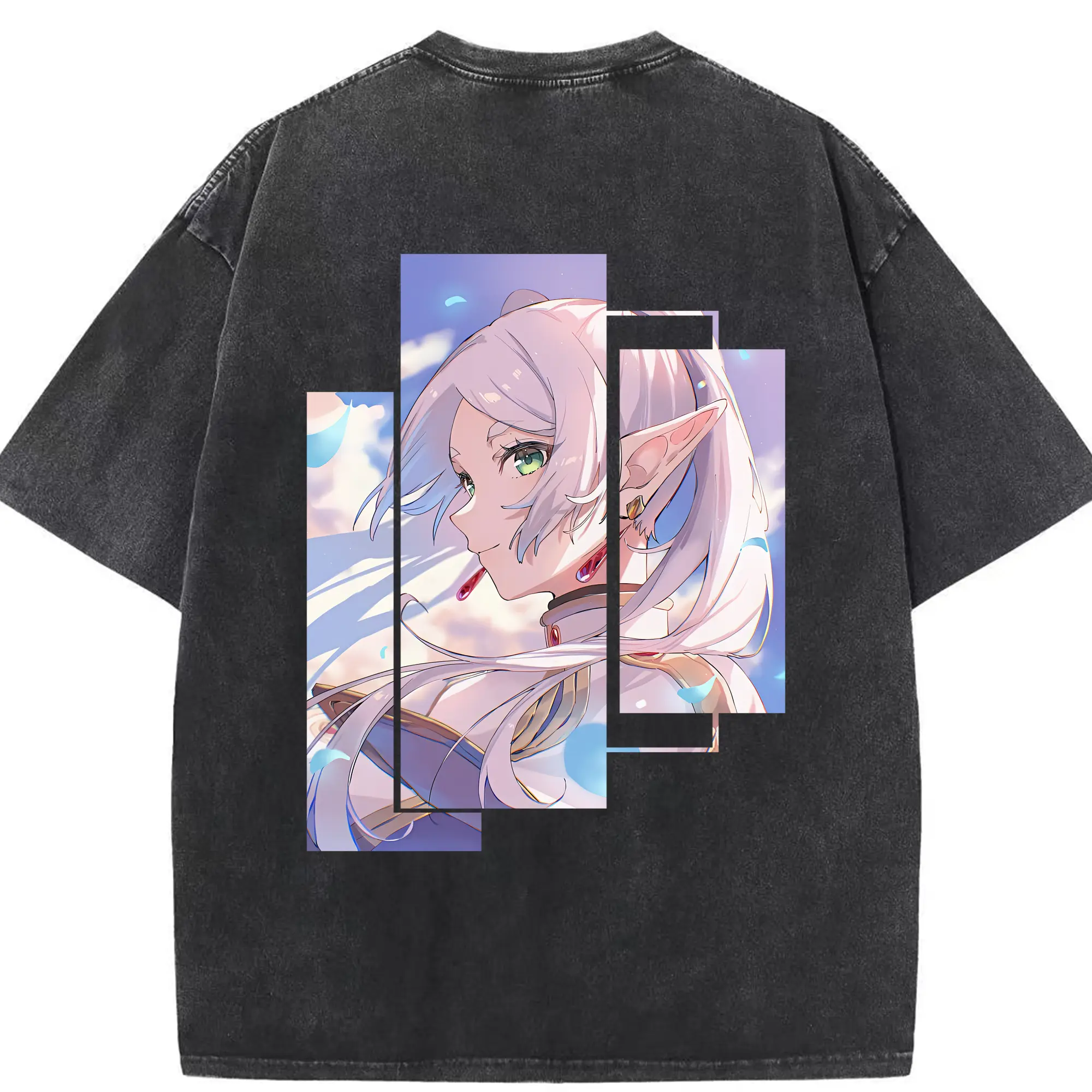 葬送のフリーレン（Frieren） グッズ,フリーレン（Frieren） - 綿100％ ヴィンテージ風 半袖Tシャツ ・ 背面プリント ・ 柔らか肌触り ・ 通気性 快適 ・ スポーツ カジュアル 外出用