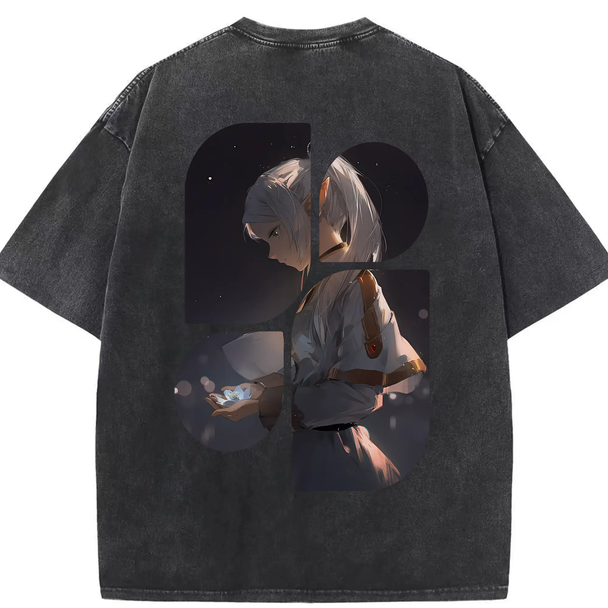 葬送のフリーレン（Frieren） グッズ,フリーレン（Frieren） - 綿100％ ヴィンテージ風 半袖Tシャツ ・ 背面プリント ・ 柔らか肌触り ・ 通気性 快適 ・ スポーツ カジュアル 外出用