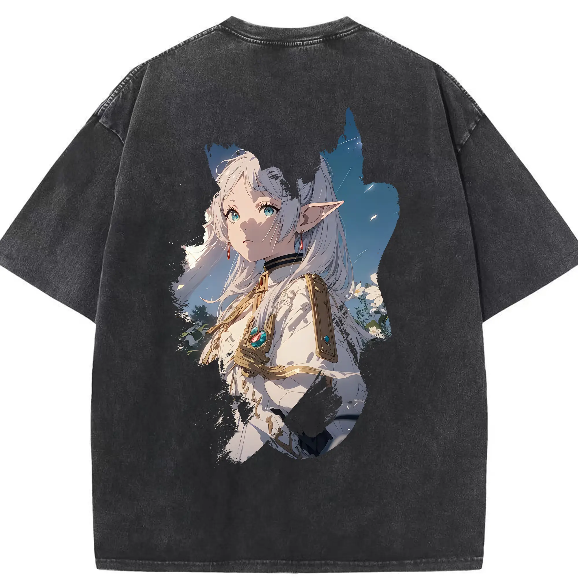 葬送のフリーレン（Frieren） グッズ,フリーレン（Frieren） - 綿100％ ヴィンテージ風 半袖Tシャツ ・ 背面プリント ・ 柔らか肌触り ・ 通気性 快適 ・ スポーツ カジュアル 外出用