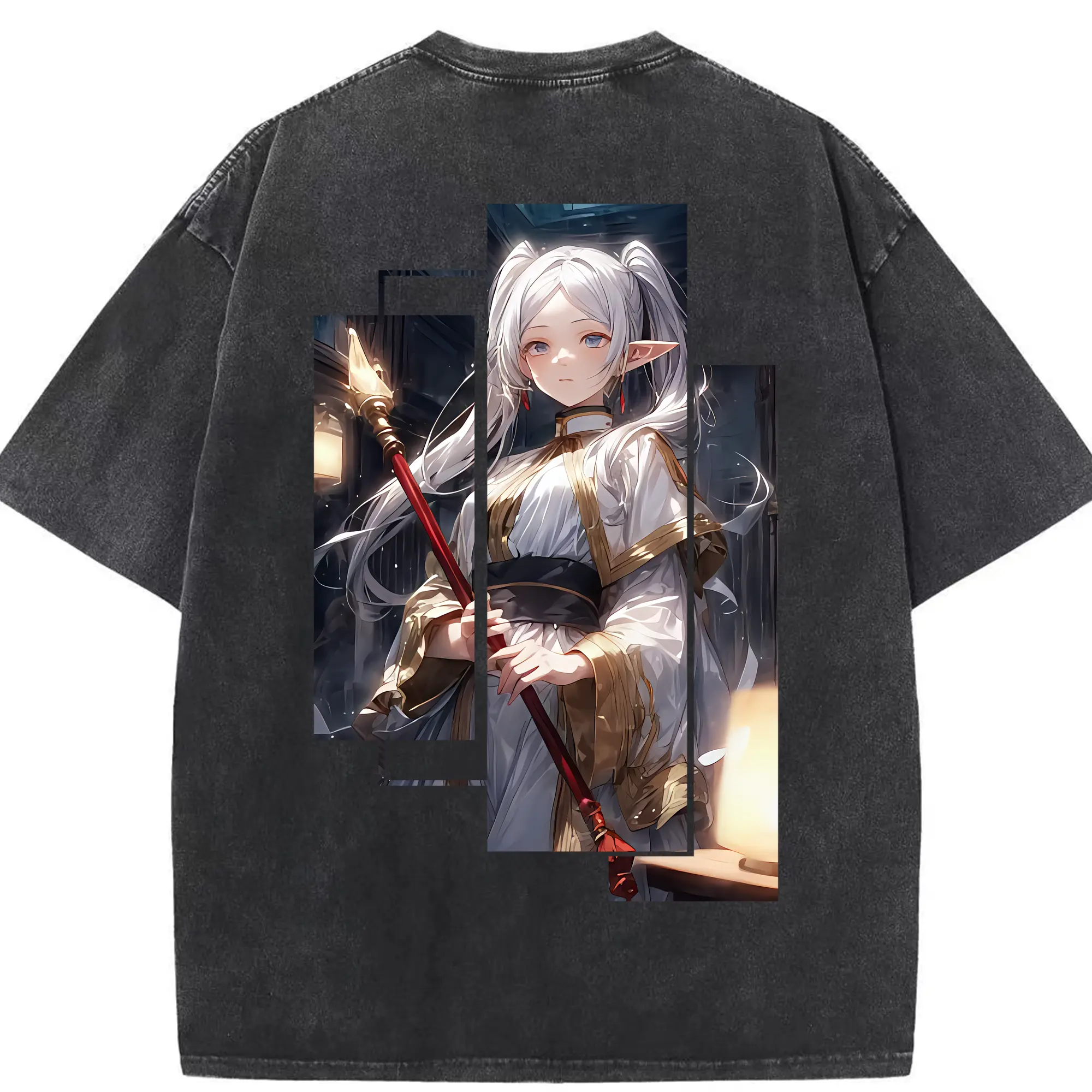 葬送のフリーレン（Frieren） グッズ,フリーレン（Frieren） - 綿100％ ヴィンテージ風 半袖Tシャツ ・ 背面プリント ・ 柔らか肌触り ・ 通気性 快適 ・ スポーツ カジュアル 外出用