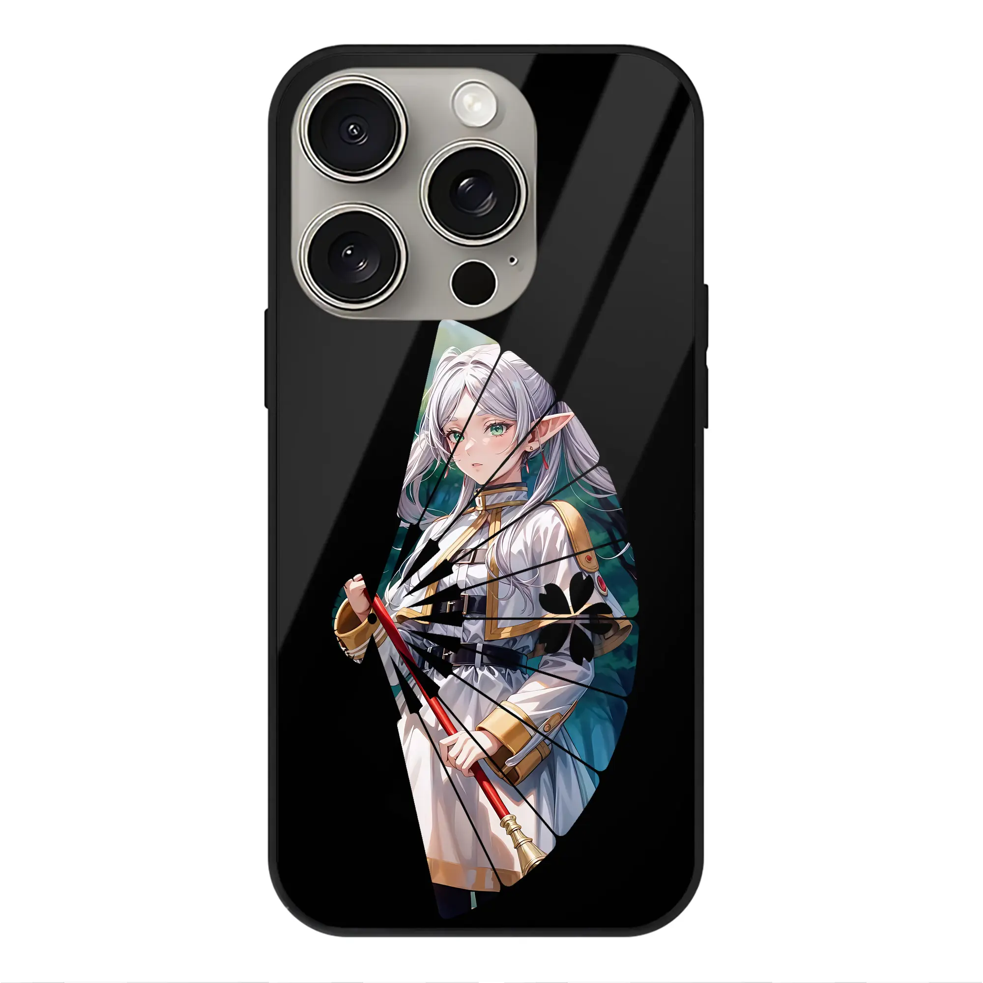 葬送のフリーレン（Frieren） グッズ,フリーレン（Frieren） - IPhone15Pro対応 ・ スマホケース ・ 背面ガラス ・ TPU+強化ガラス ・ 耐衝撃 ・ 黄変防止 ・ ワイヤレス充電対応 ・ 3D立体ボタン