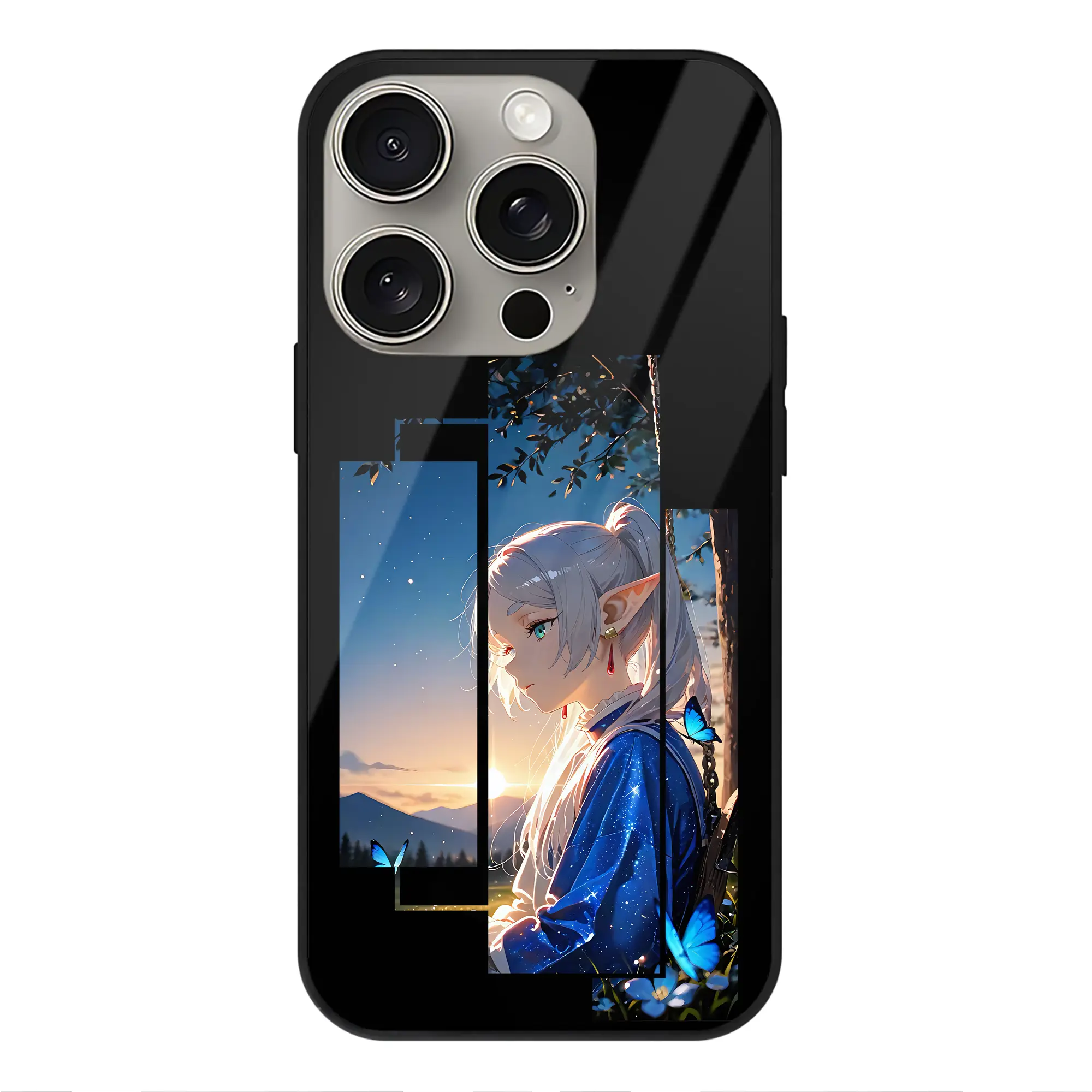 葬送のフリーレン（Frieren） グッズ,フリーレン（Frieren） - IPhone15Pro対応 ・ スマホケース ・ 背面ガラス ・ TPU+強化ガラス ・ 耐衝撃 ・ 黄変防止 ・ ワイヤレス充電対応 ・ 3D立体ボタン