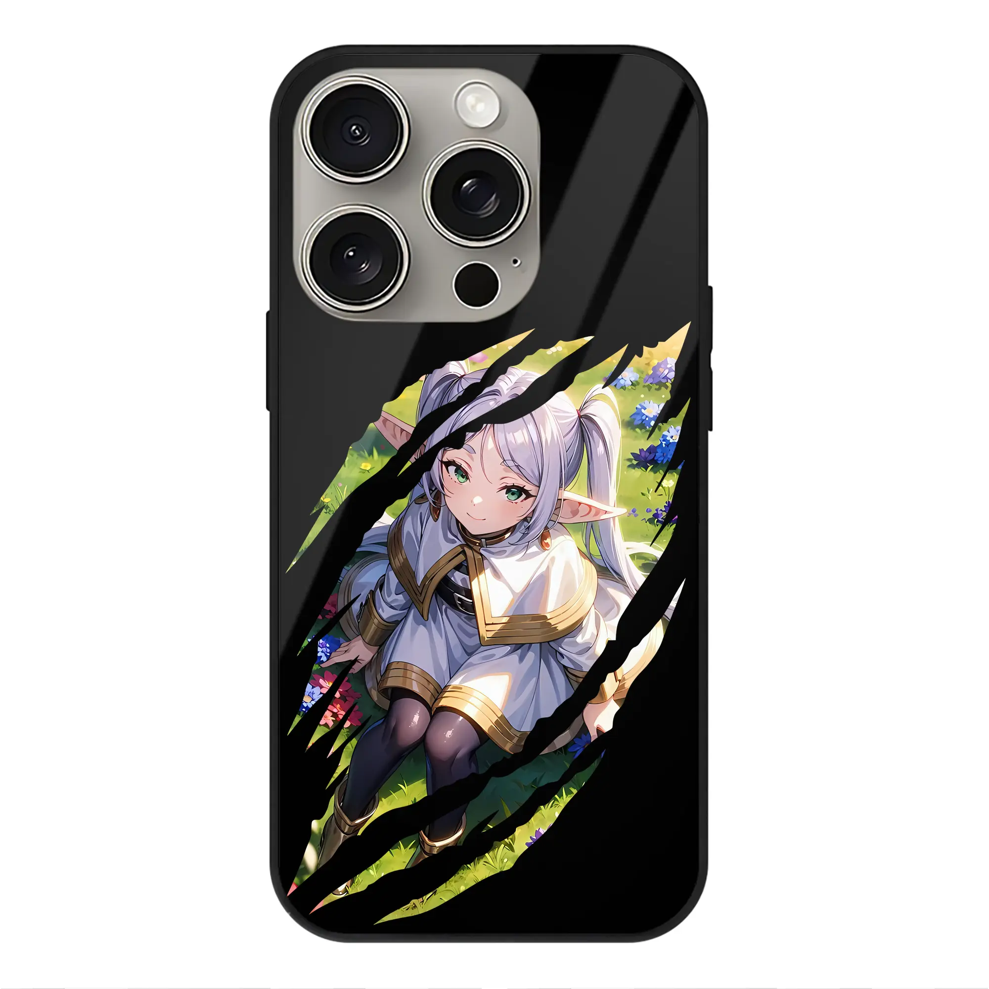 葬送のフリーレン（Frieren） グッズ,フリーレン（Frieren） - IPhone15Pro対応 ・ スマホケース ・ 背面ガラス ・ TPU+強化ガラス ・ 耐衝撃 ・ 黄変防止 ・ ワイヤレス充電対応 ・ 3D立体ボタン