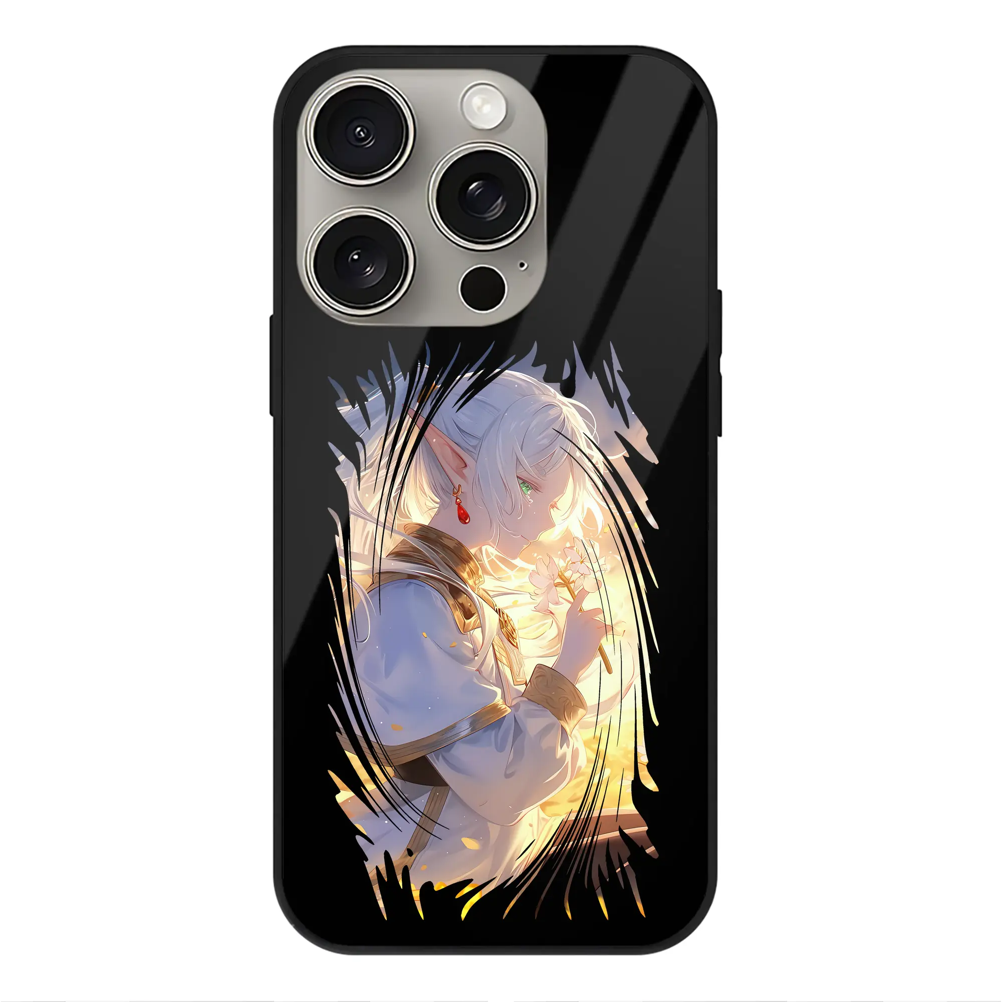 葬送のフリーレン（Frieren） グッズ,フリーレン（Frieren） - IPhone15Pro対応 ・ スマホケース ・ 背面ガラス ・ TPU+強化ガラス ・ 耐衝撃 ・ 黄変防止 ・ ワイヤレス充電対応 ・ 3D立体ボタン