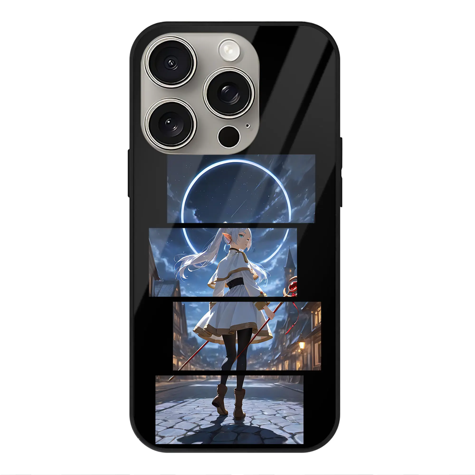 葬送のフリーレン（Frieren） グッズ,フリーレン（Frieren） - IPhone15Pro対応 ・ スマホケース ・ 背面ガラス ・ TPU+強化ガラス ・ 耐衝撃 ・ 黄変防止 ・ ワイヤレス充電対応 ・ 3D立体ボタン