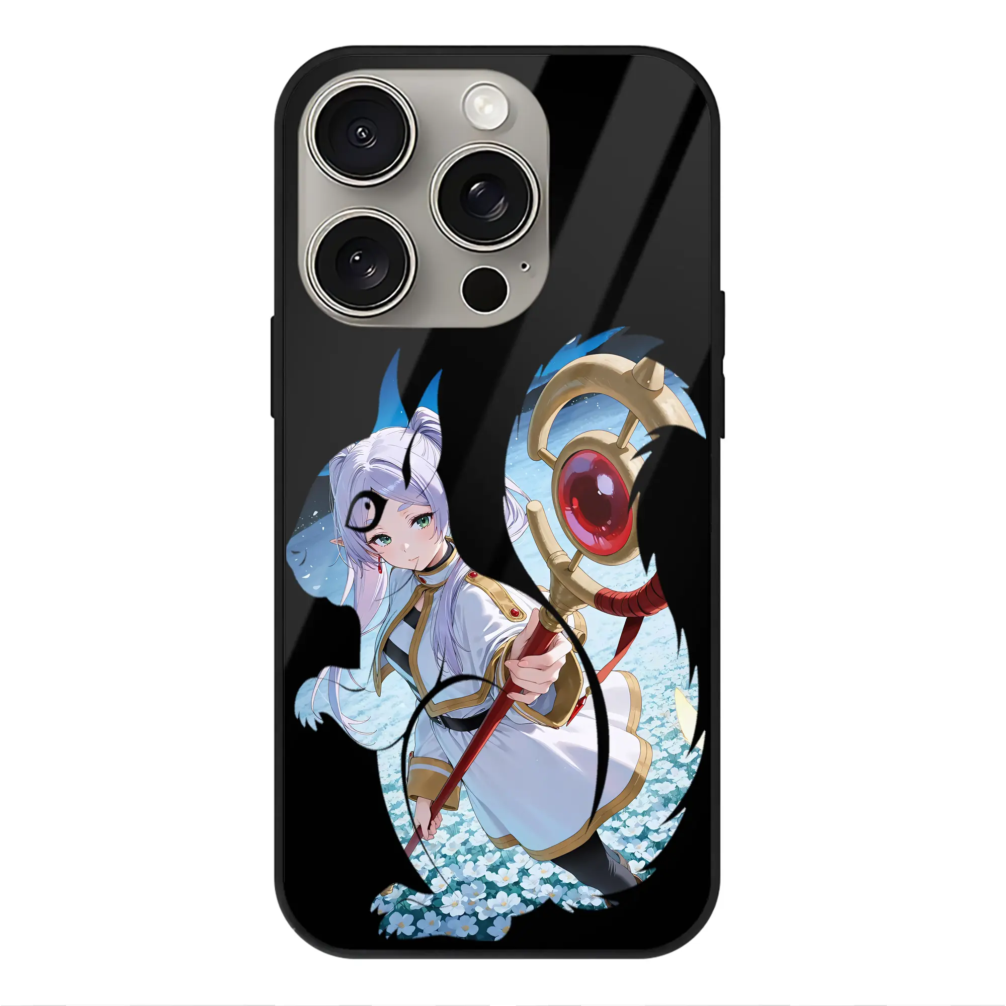 葬送のフリーレン（Frieren） グッズ,フリーレン（Frieren） - IPhone15Pro対応 ・ スマホケース ・ 背面ガラス ・ TPU+強化ガラス ・ 耐衝撃 ・ 黄変防止 ・ ワイヤレス充電対応 ・ 3D立体ボタン