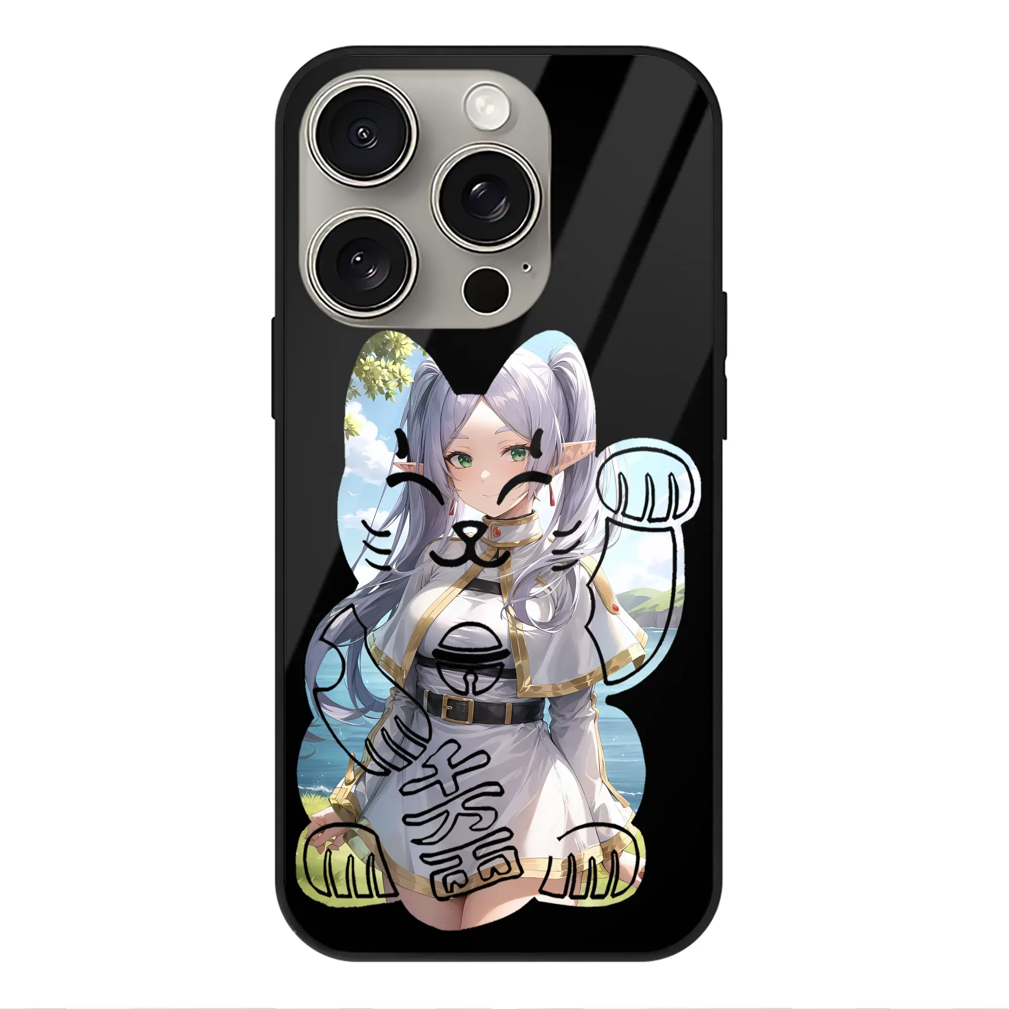 葬送のフリーレン（Frieren） グッズ,フリーレン（Frieren） - IPhone15Pro対応 ・ スマホケース ・ 背面ガラス ・ TPU+強化ガラス ・ 耐衝撃 ・ 黄変防止 ・ ワイヤレス充電対応 ・ 3D立体ボタン