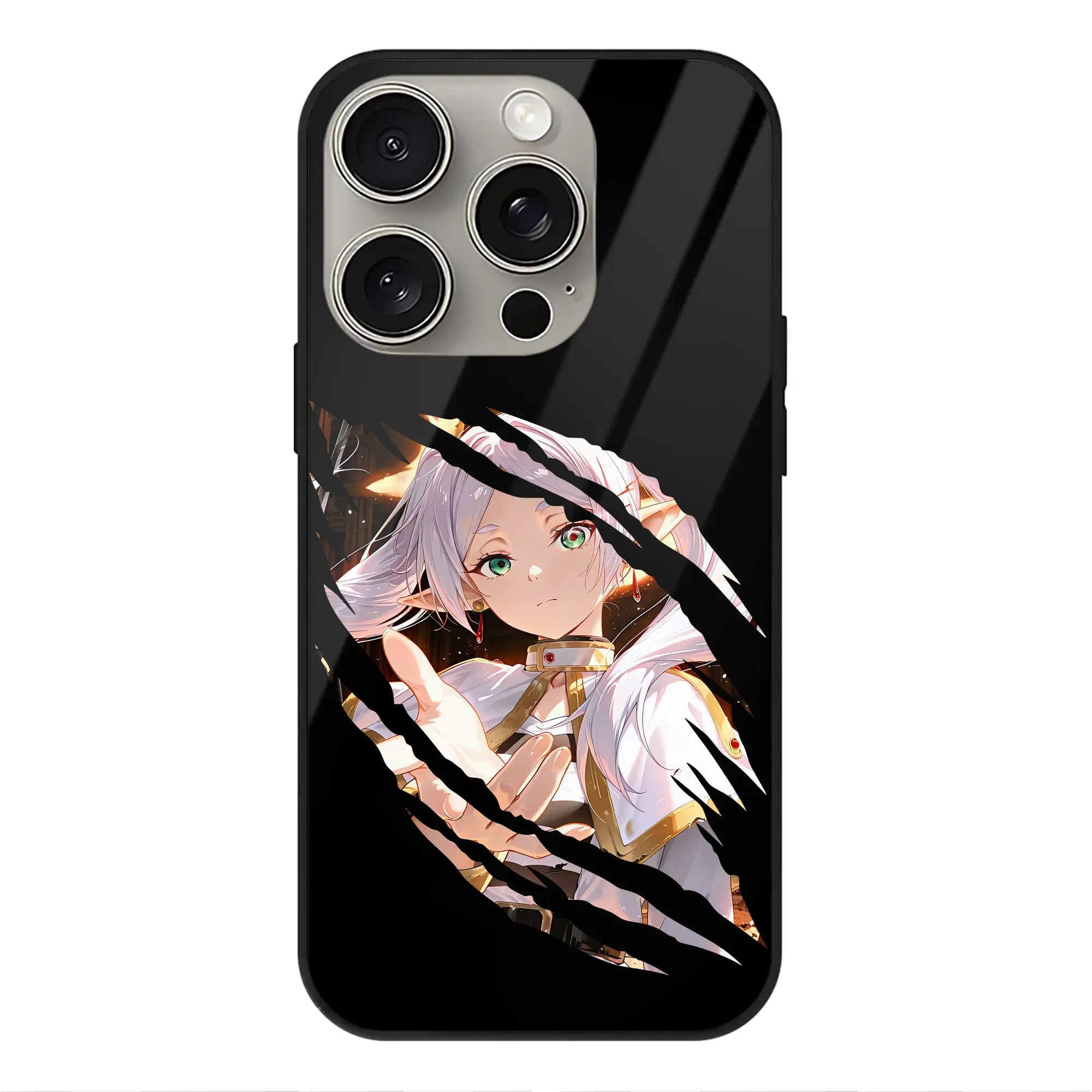 葬送のフリーレン（Frieren） グッズ,フリーレン（Frieren） - IPhone15Pro対応 ・ スマホケース ・ 背面ガラス ・ TPU+強化ガラス ・ 耐衝撃 ・ 黄変防止 ・ ワイヤレス充電対応 ・ 3D立体ボタン