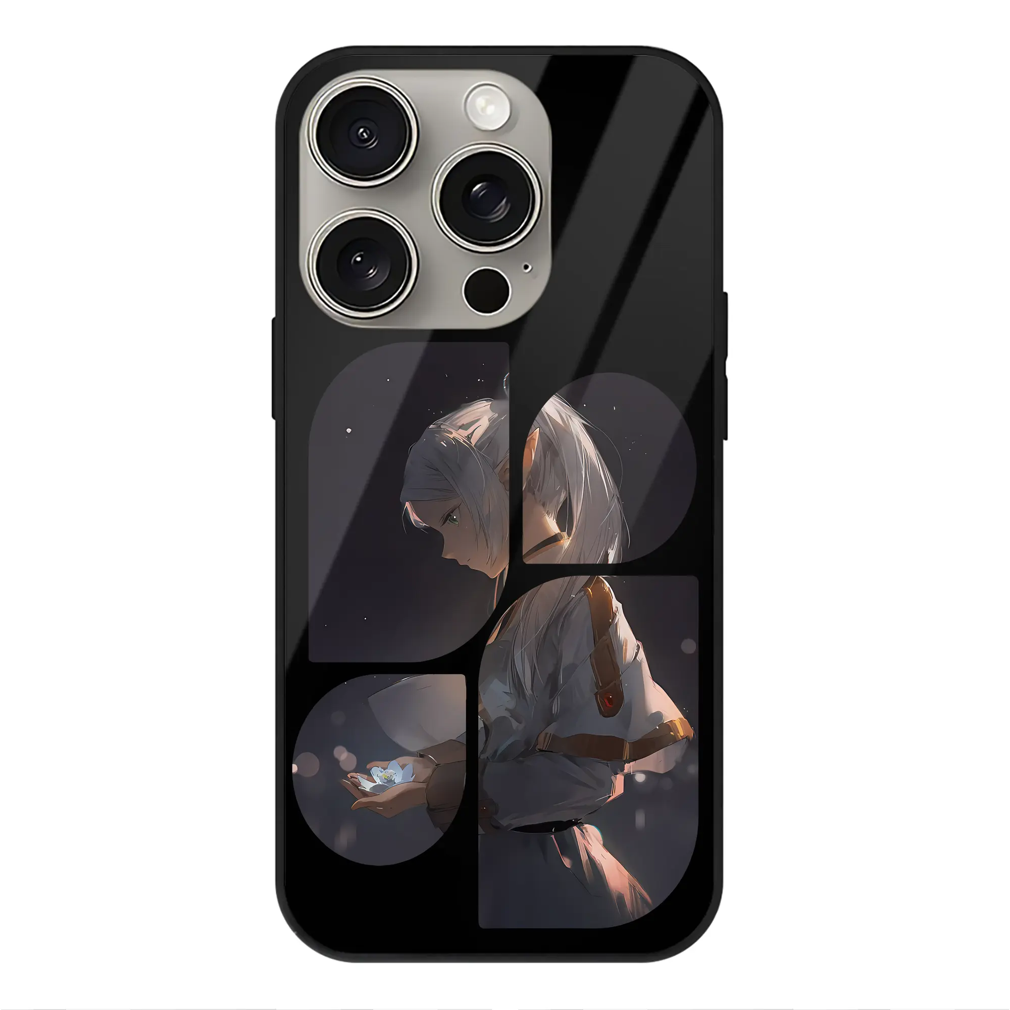 葬送のフリーレン（Frieren） グッズ,フリーレン（Frieren） - IPhone15Pro対応 ・ スマホケース ・ 背面ガラス ・ TPU+強化ガラス ・ 耐衝撃 ・ 黄変防止 ・ ワイヤレス充電対応 ・ 3D立体ボタン