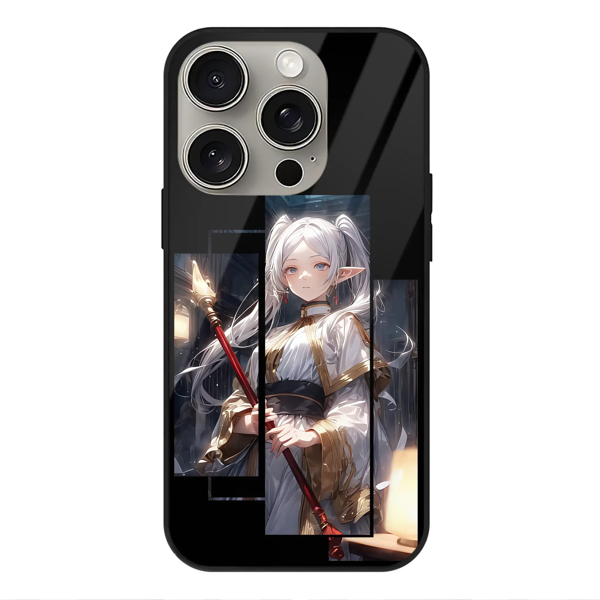 葬送のフリーレン（Frieren） グッズ,フリーレン（Frieren） - IPhone15Pro対応 ・ スマホケース ・ 背面ガラス ・ TPU+強化ガラス ・ 耐衝撃 ・ 黄変防止 ・ ワイヤレス充電対応 ・ 3D立体ボタン