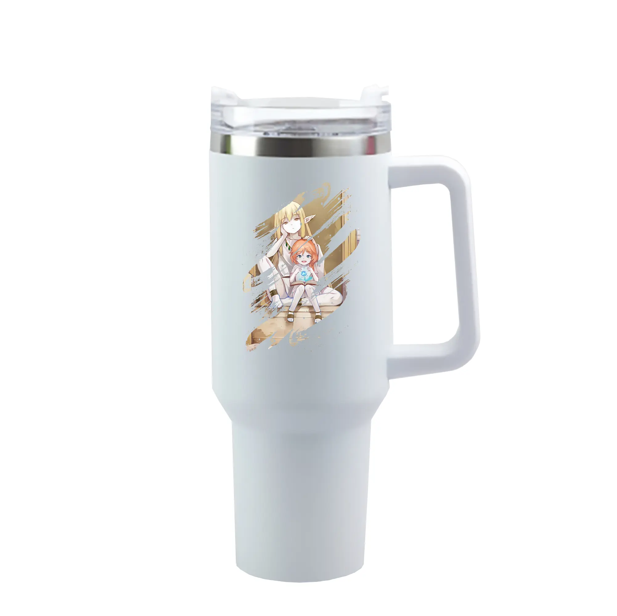 葬送のフリーレン（Frieren） グッズ,ゼーリエ（Serie） - 1200mL 車用タンブラー ・ クリスタルステッカー ・ 304ステンレス 内側 ・ 201ステンレス 外側 ・ 保温 保冷 ・ ハンドル＆ストロー付き ・ 通勤 ドライブ アウトドア用