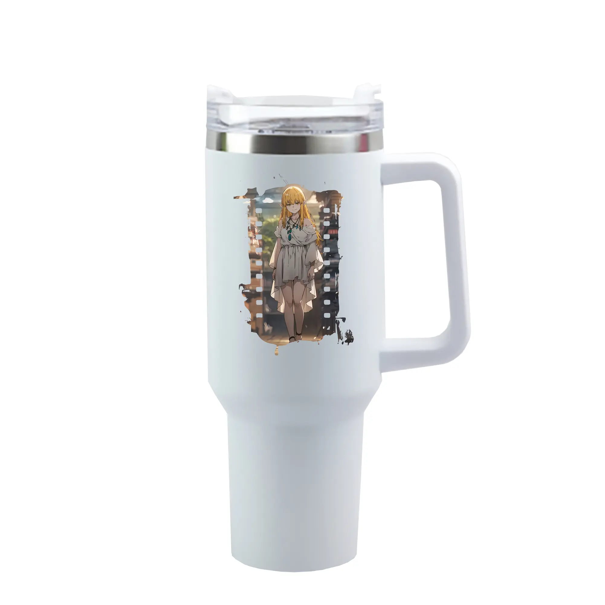 葬送のフリーレン（Frieren） グッズ,ゼーリエ（Serie） - 1200mL 車用タンブラー ・ クリスタルステッカー ・ 304ステンレス 内側 ・ 201ステンレス 外側 ・ 保温 保冷 ・ ハンドル＆ストロー付き ・ 通勤 ドライブ アウトドア用