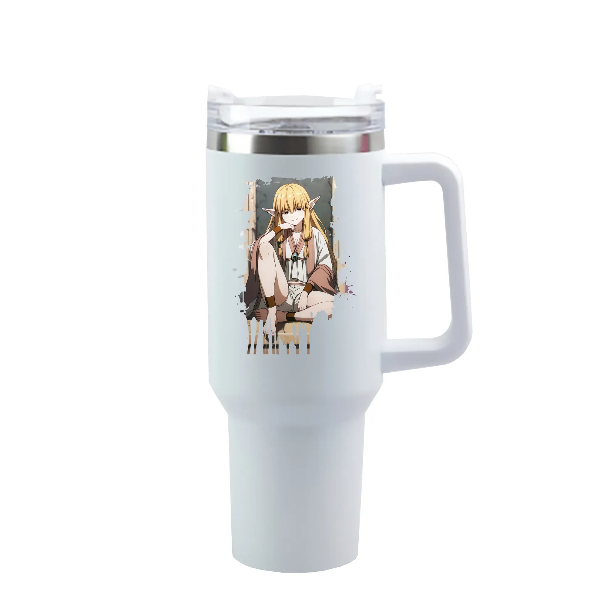 葬送のフリーレン（Frieren） グッズ,ゼーリエ（Serie） - 1200mL 車用タンブラー ・ クリスタルステッカー ・ 304ステンレス 内側 ・ 201ステンレス 外側 ・ 保温 保冷 ・ ハンドル＆ストロー付き ・ 通勤 ドライブ アウトドア用