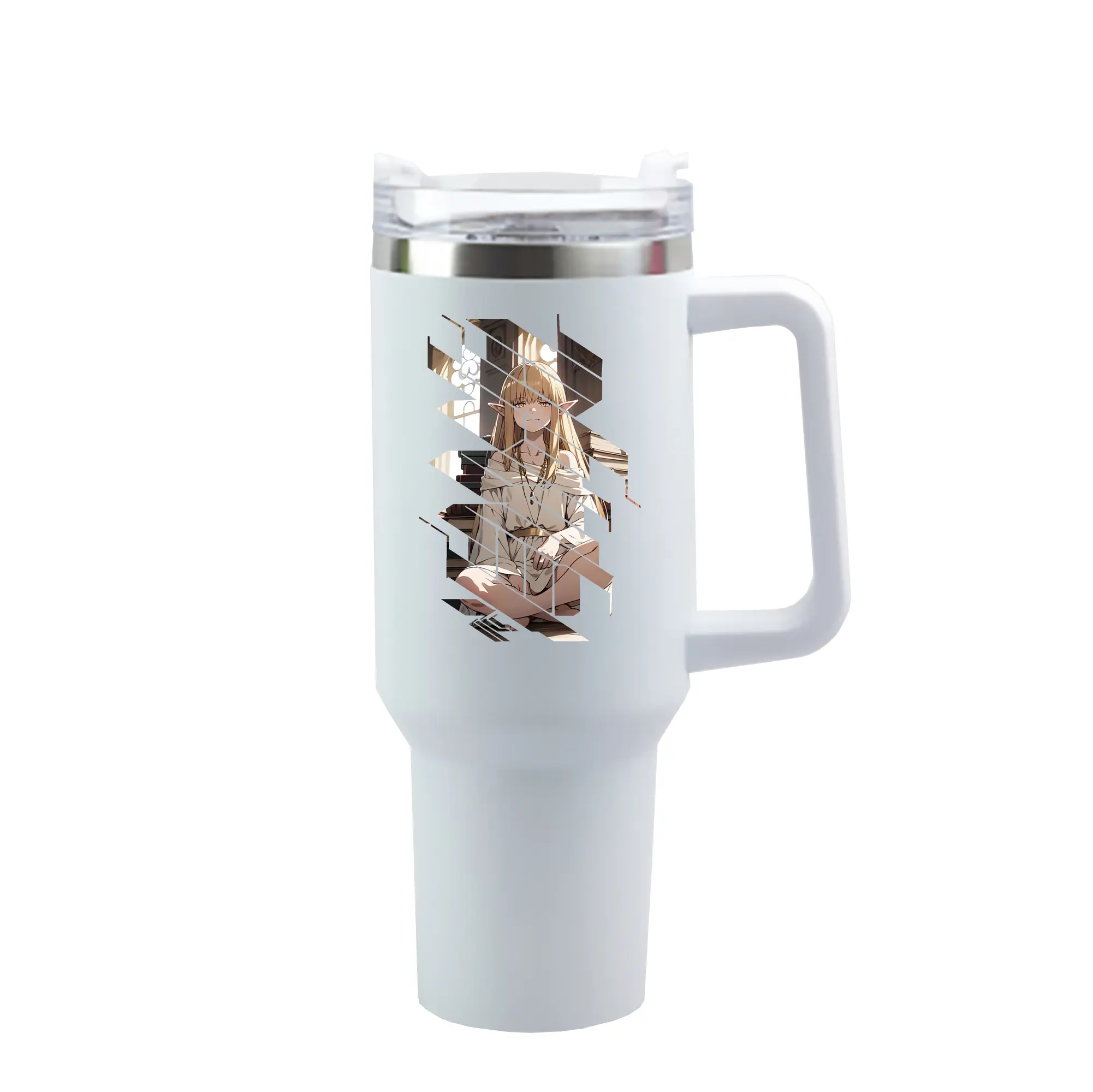 葬送のフリーレン（Frieren） グッズ,ゼーリエ（Serie） - 1200mL 車用タンブラー ・ クリスタルステッカー ・ 304ステンレス 内側 ・ 201ステンレス 外側 ・ 保温 保冷 ・ ハンドル＆ストロー付き ・ 通勤 ドライブ アウトドア用