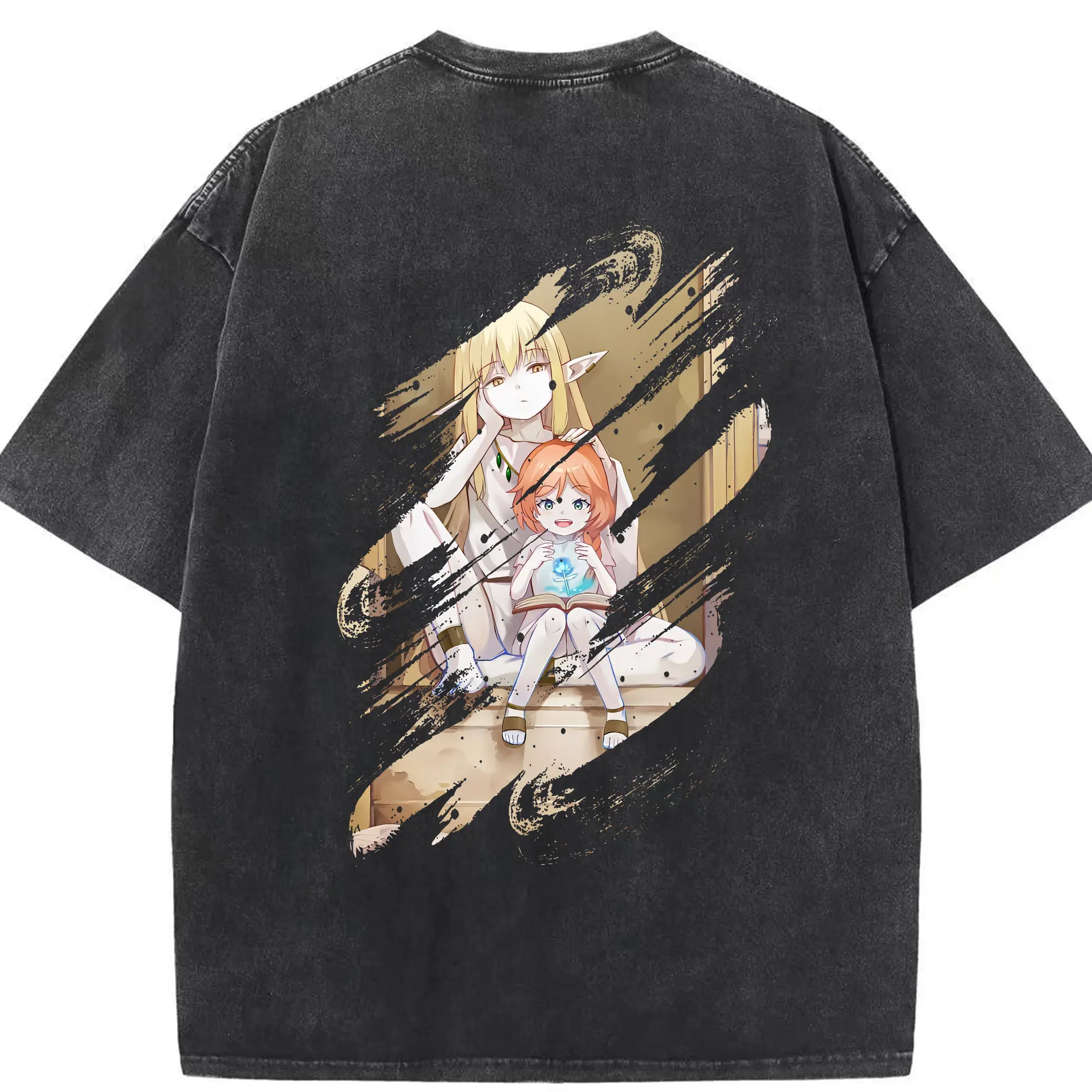 葬送のフリーレン（Frieren） グッズ,ゼーリエ（Serie） - 綿100％ ヴィンテージ風 半袖Tシャツ ・ 背面プリント ・ 柔らか肌触り ・ 通気性 快適 ・ スポーツ カジュアル 外出用