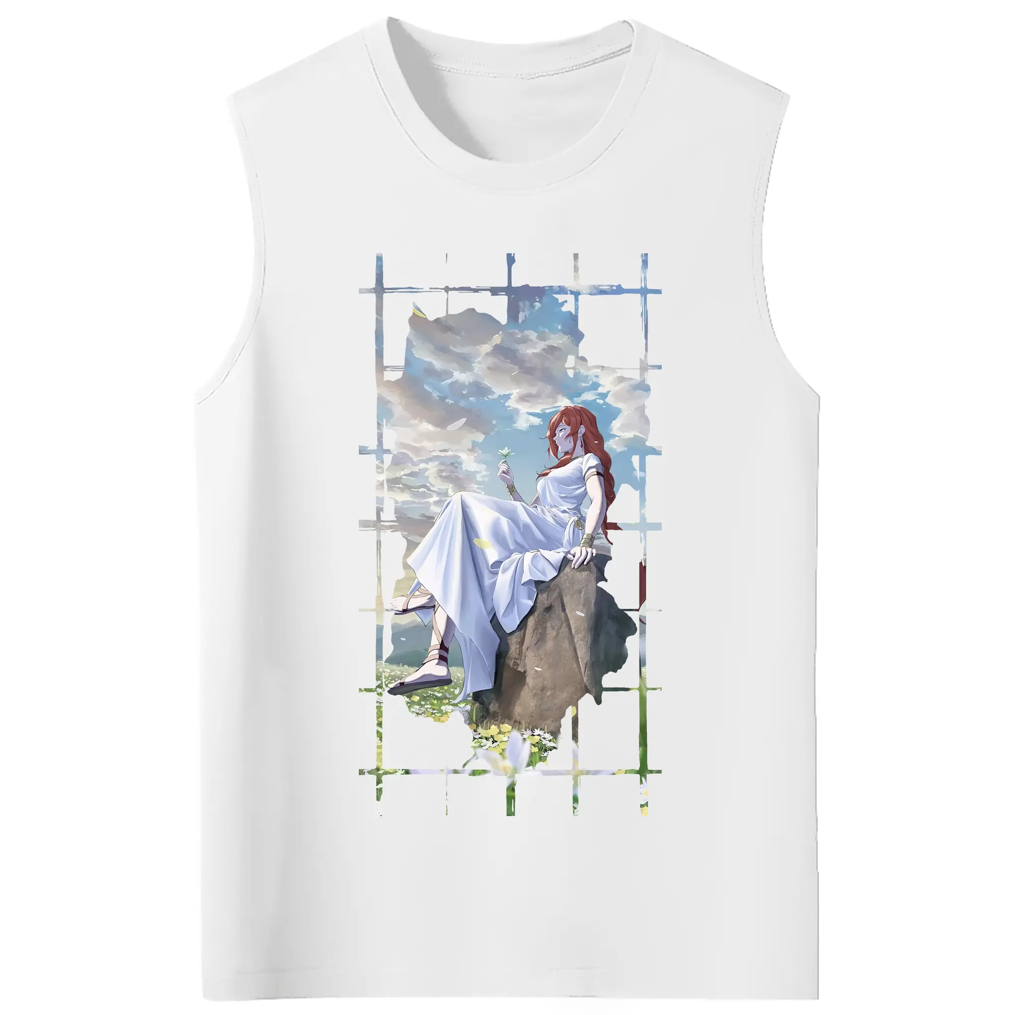 葬送のフリーレン（Frieren） グッズ,フランメ（Flamme） - コットン100％ タンクトップ ・ フロントプリント ・ タイトフィット ・ 快適 通気性 ・ スポーツ カジュアル 散歩用