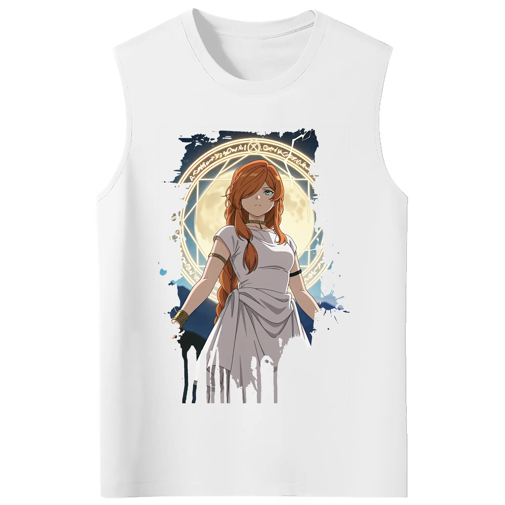 葬送のフリーレン（Frieren） グッズ,フランメ（Flamme） - コットン100％ タンクトップ ・ フロントプリント ・ タイトフィット ・ 快適 通気性 ・ スポーツ カジュアル 散歩用