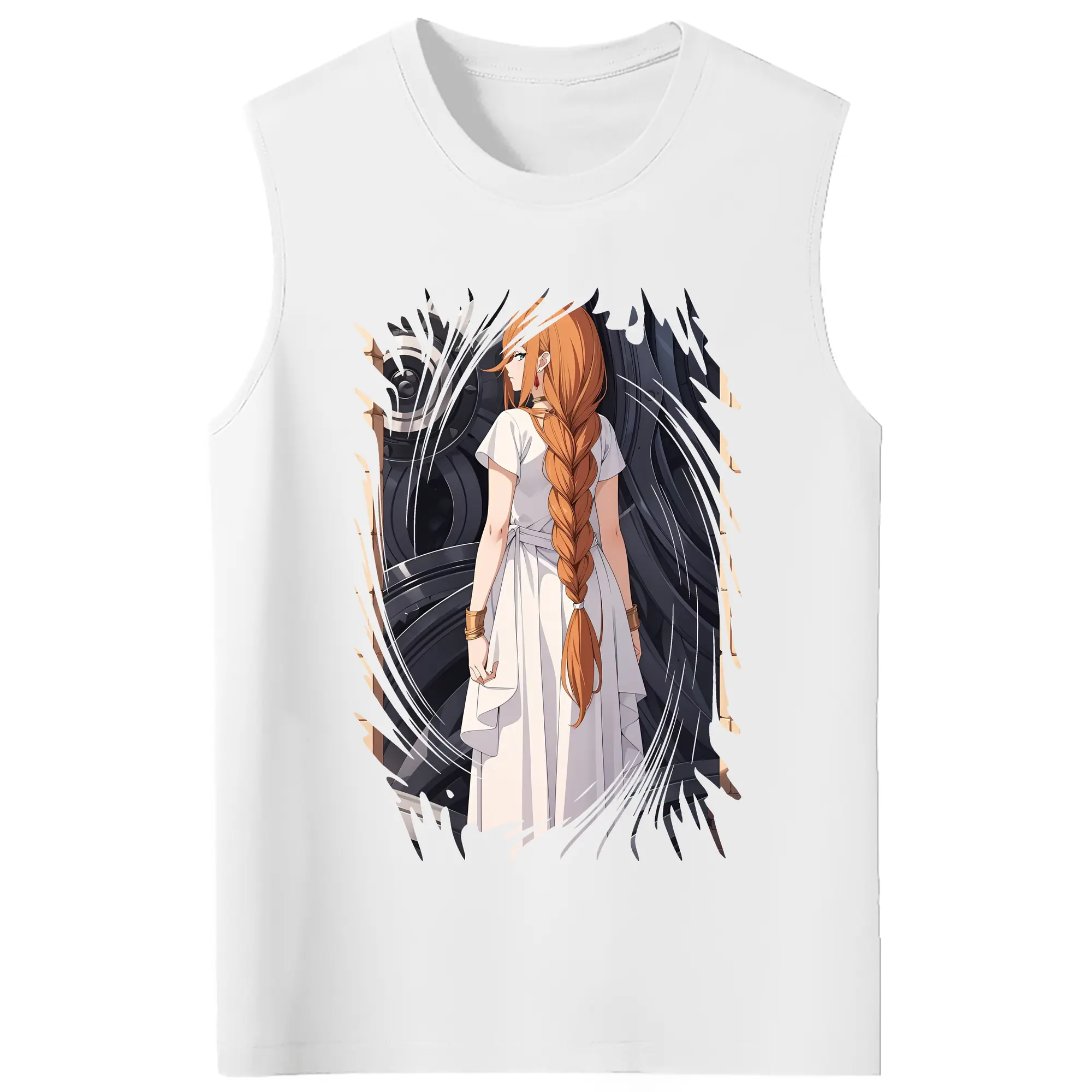葬送のフリーレン（Frieren） グッズ,フランメ（Flamme） - コットン100％ タンクトップ ・ フロントプリント ・ タイトフィット ・ 快適 通気性 ・ スポーツ カジュアル 散歩用