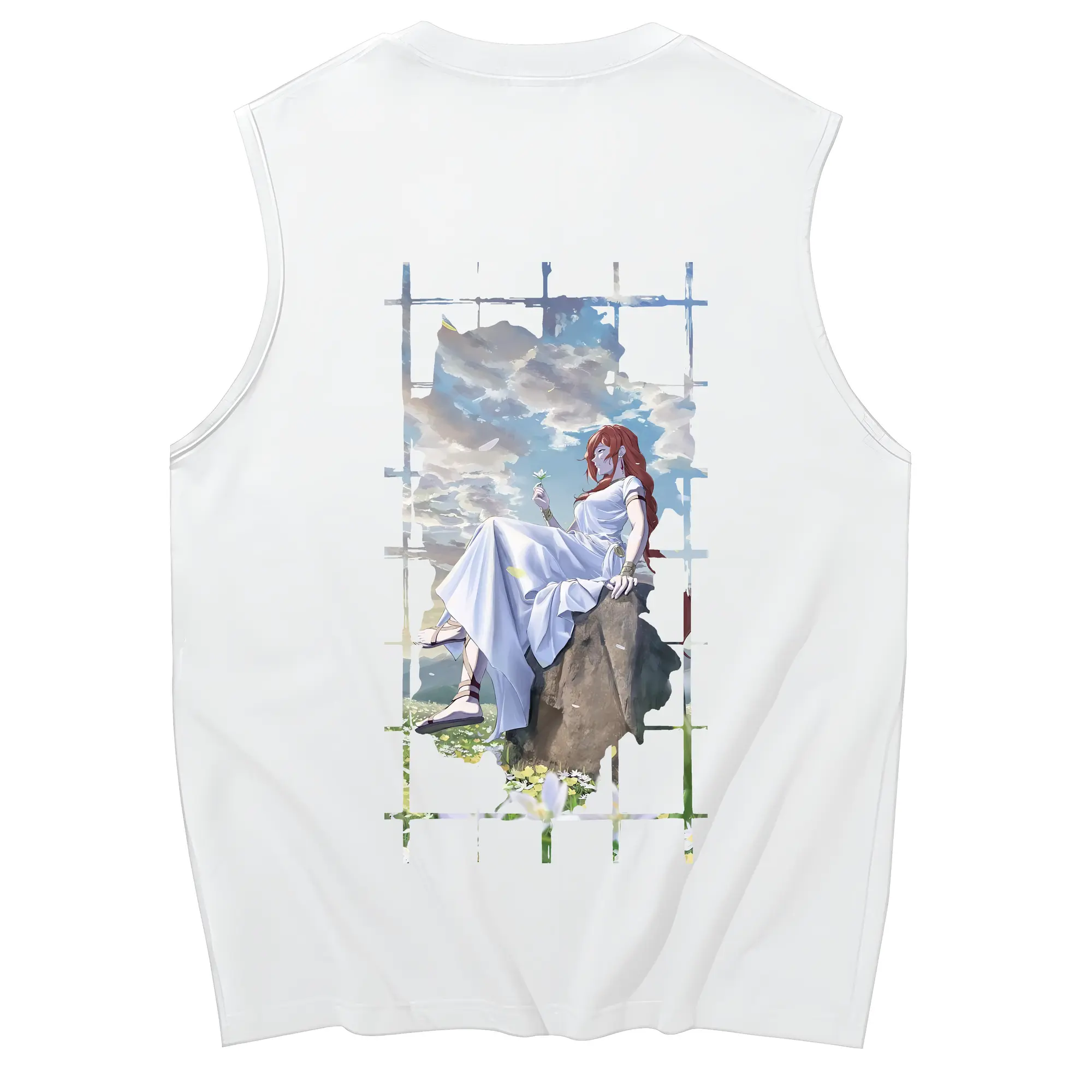 葬送のフリーレン（Frieren） グッズ,フランメ（Flamme） - コットン100％ タンクトップ ・ 背面プリント ・ タイトシルエット ・ 快適 通気性 ・ スポーツ カジュアル 散歩用