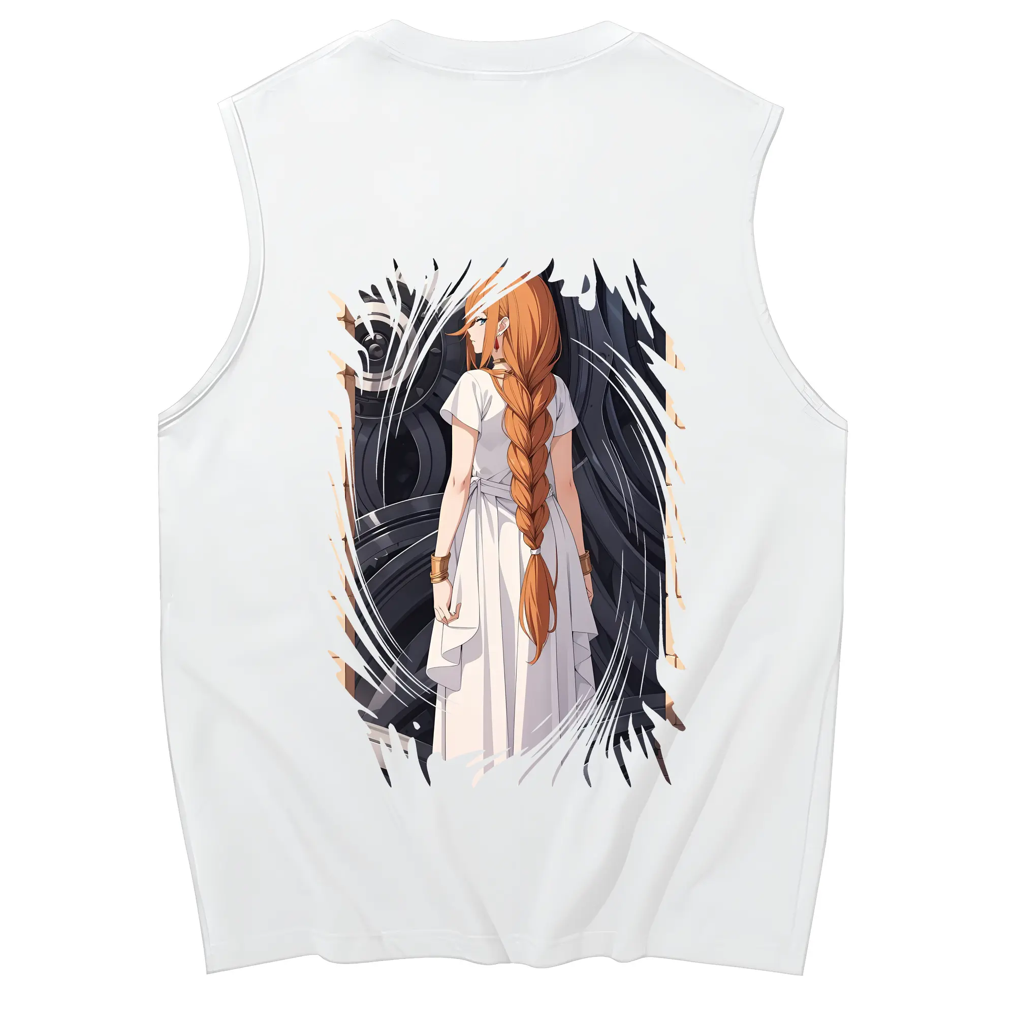 葬送のフリーレン（Frieren） グッズ,フランメ（Flamme） - コットン100％ タンクトップ ・ 背面プリント ・ タイトシルエット ・ 快適 通気性 ・ スポーツ カジュアル 散歩用