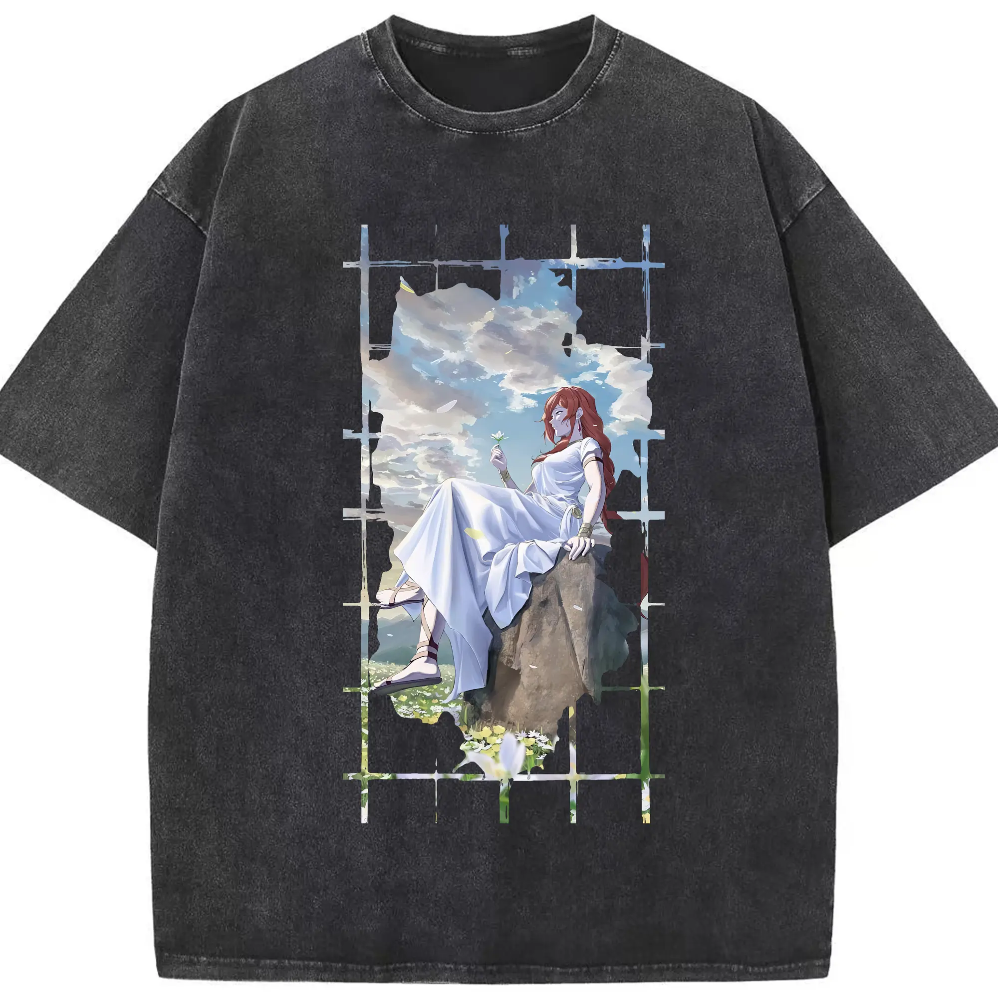 葬送のフリーレン（Frieren） グッズ,フランメ（Flamme） - 綿100％ ヴィンテージ風 半袖Tシャツ ・ フロントプリント ・ 柔らか肌触り ・ 通気性 快適 ・ スポーツ カジュアル 外出用