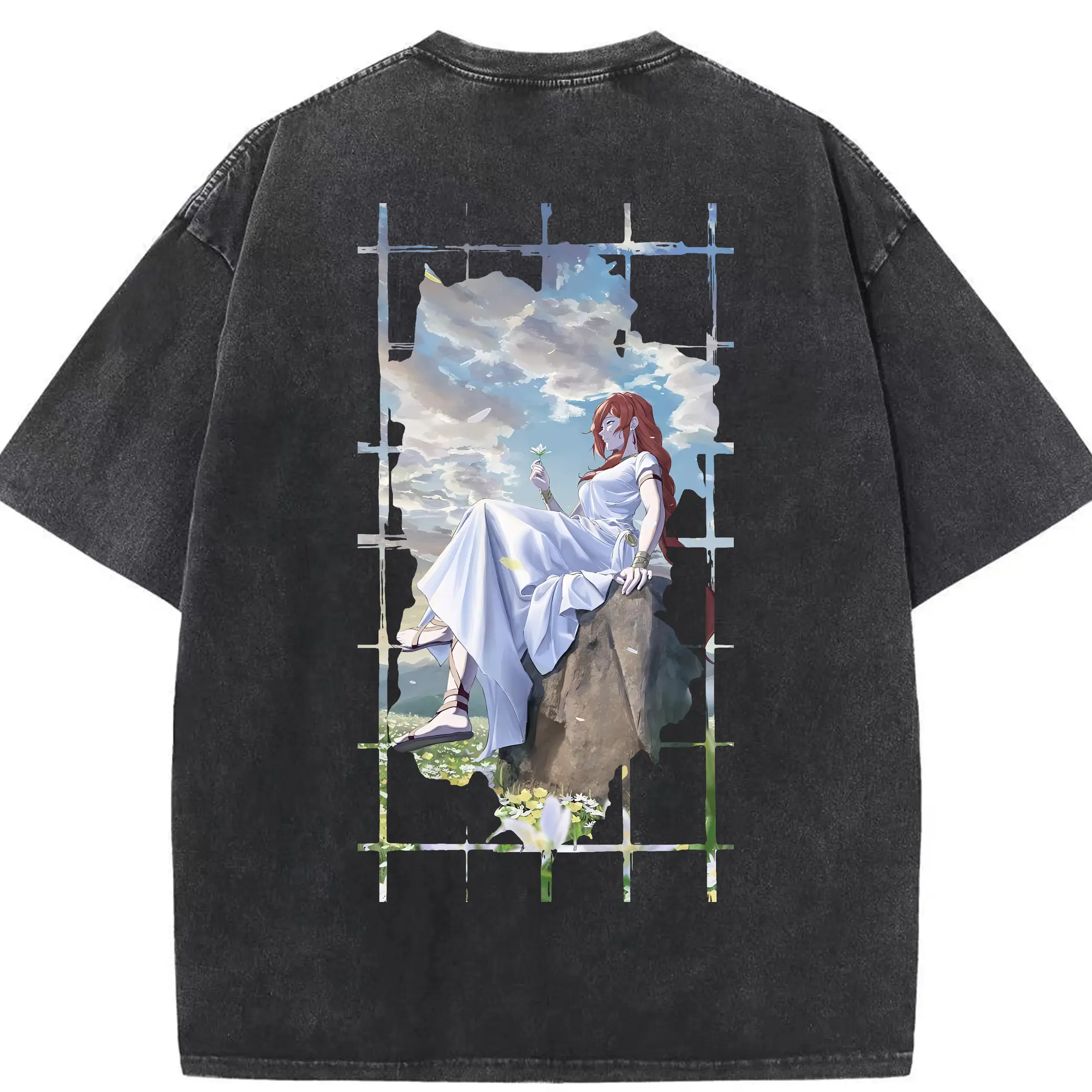 葬送のフリーレン（Frieren） グッズ,フランメ（Flamme） - 綿100％ ヴィンテージ風 半袖Tシャツ ・ 背面プリント ・ 柔らか肌触り ・ 通気性 快適 ・ スポーツ カジュアル 外出用