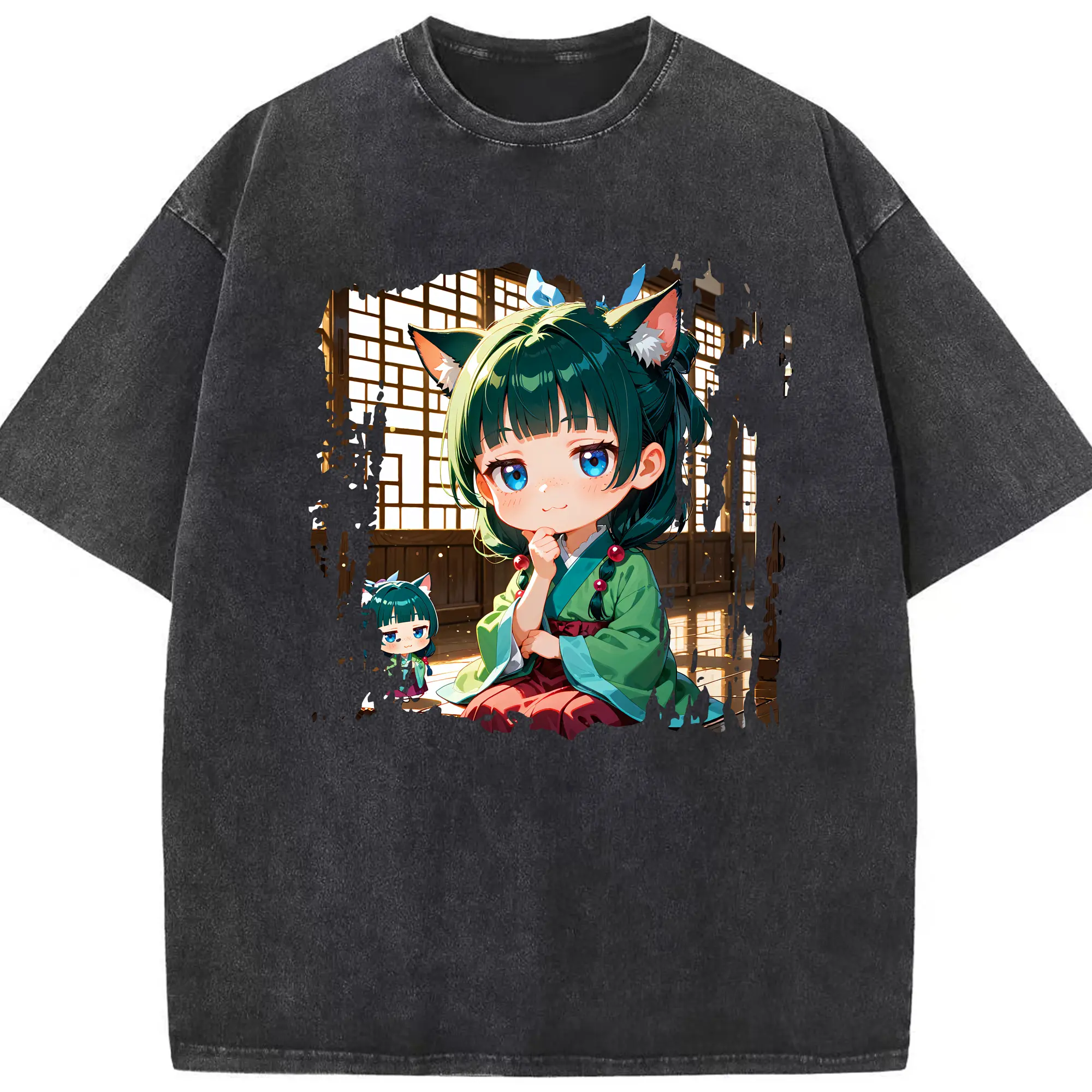 薬屋のひとりごと グッズ,猫猫 - 綿100％ ヴィンテージ風 半袖Tシャツ ・ フロントプリント ・ 柔らか肌触り ・ 通気性 快適 ・ スポーツ カジュアル 外出用