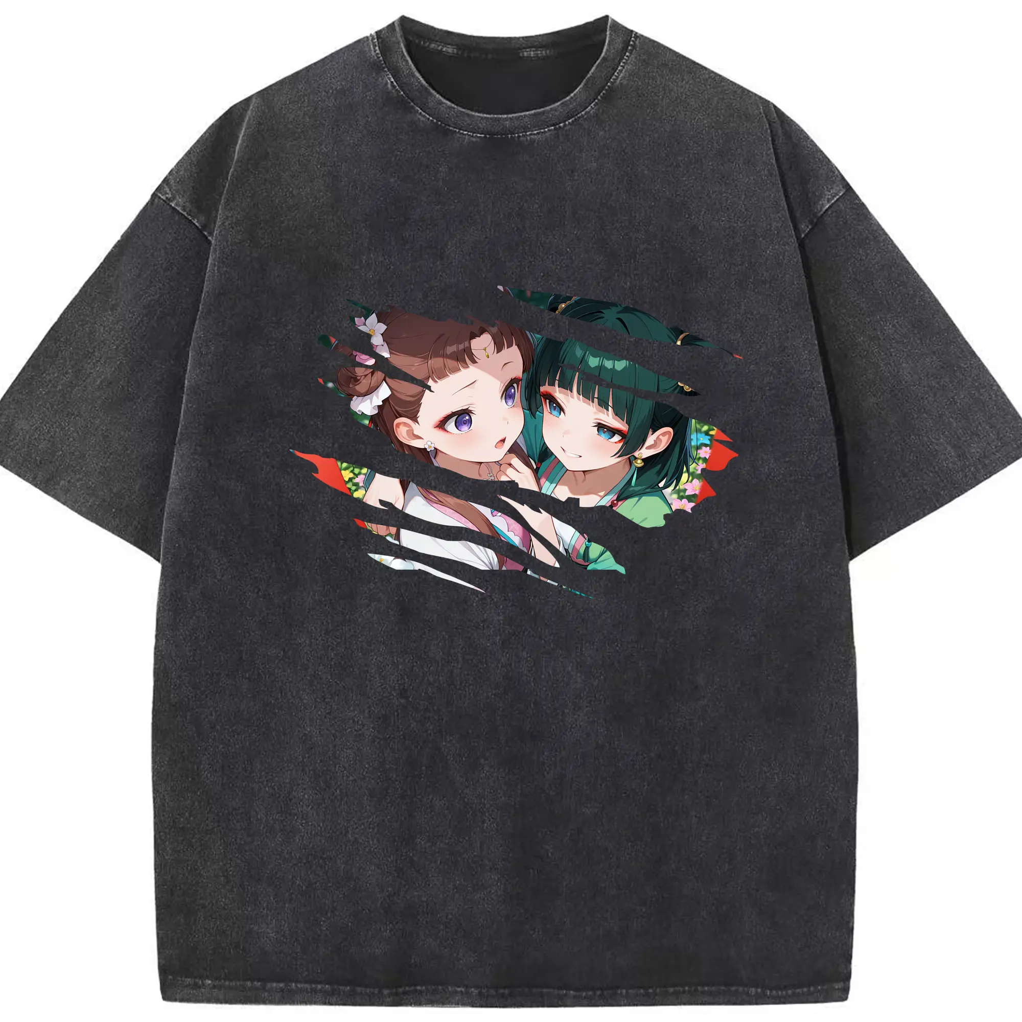 薬屋のひとりごと グッズ,猫猫 - 綿100％ ヴィンテージ風 半袖Tシャツ ・ フロントプリント ・ 柔らか肌触り ・ 通気性 快適 ・ スポーツ カジュアル 外出用