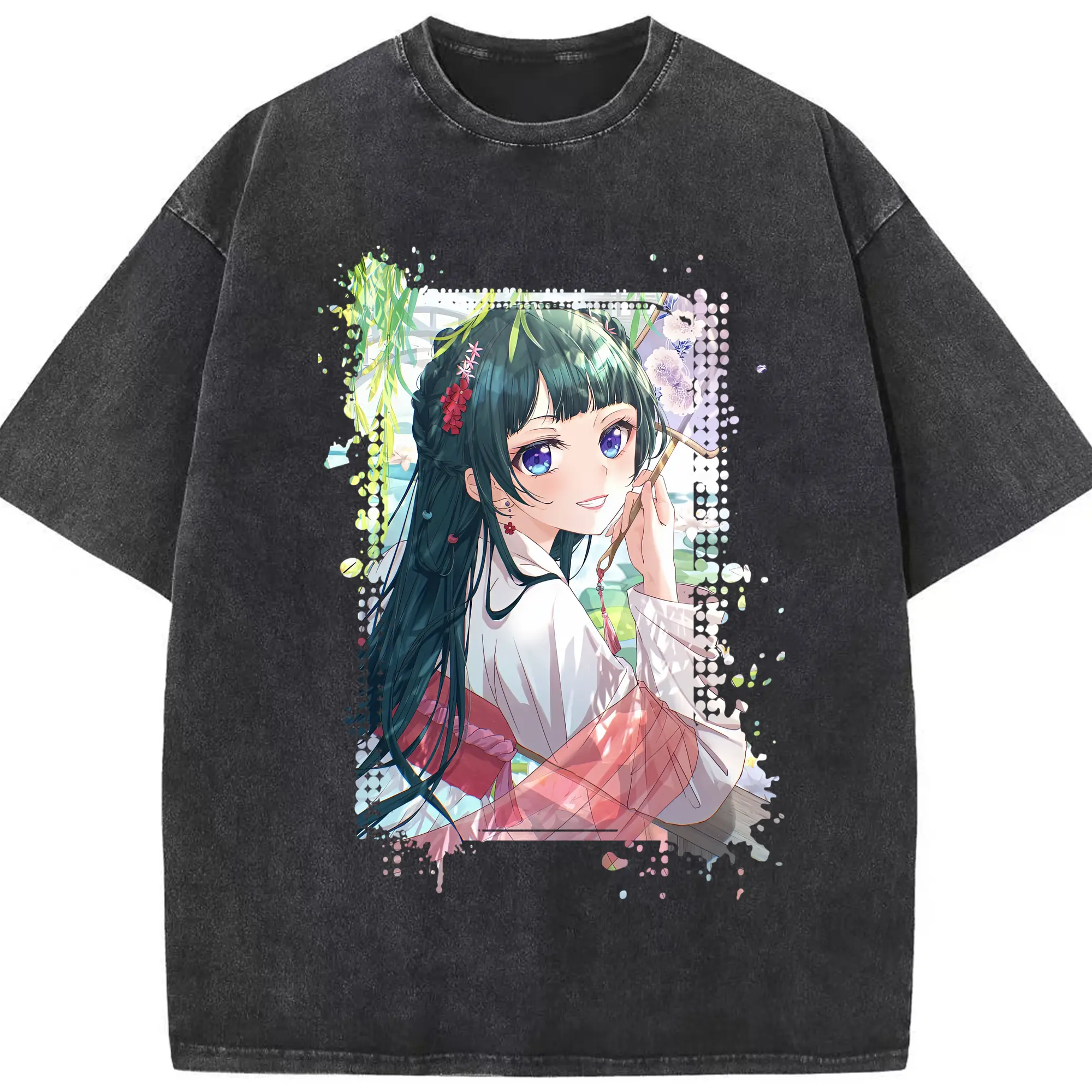 薬屋のひとりごと グッズ,猫猫 - 綿100％ ヴィンテージ風 半袖Tシャツ ・ フロントプリント ・ 柔らか肌触り ・ 通気性 快適 ・ スポーツ カジュアル 外出用