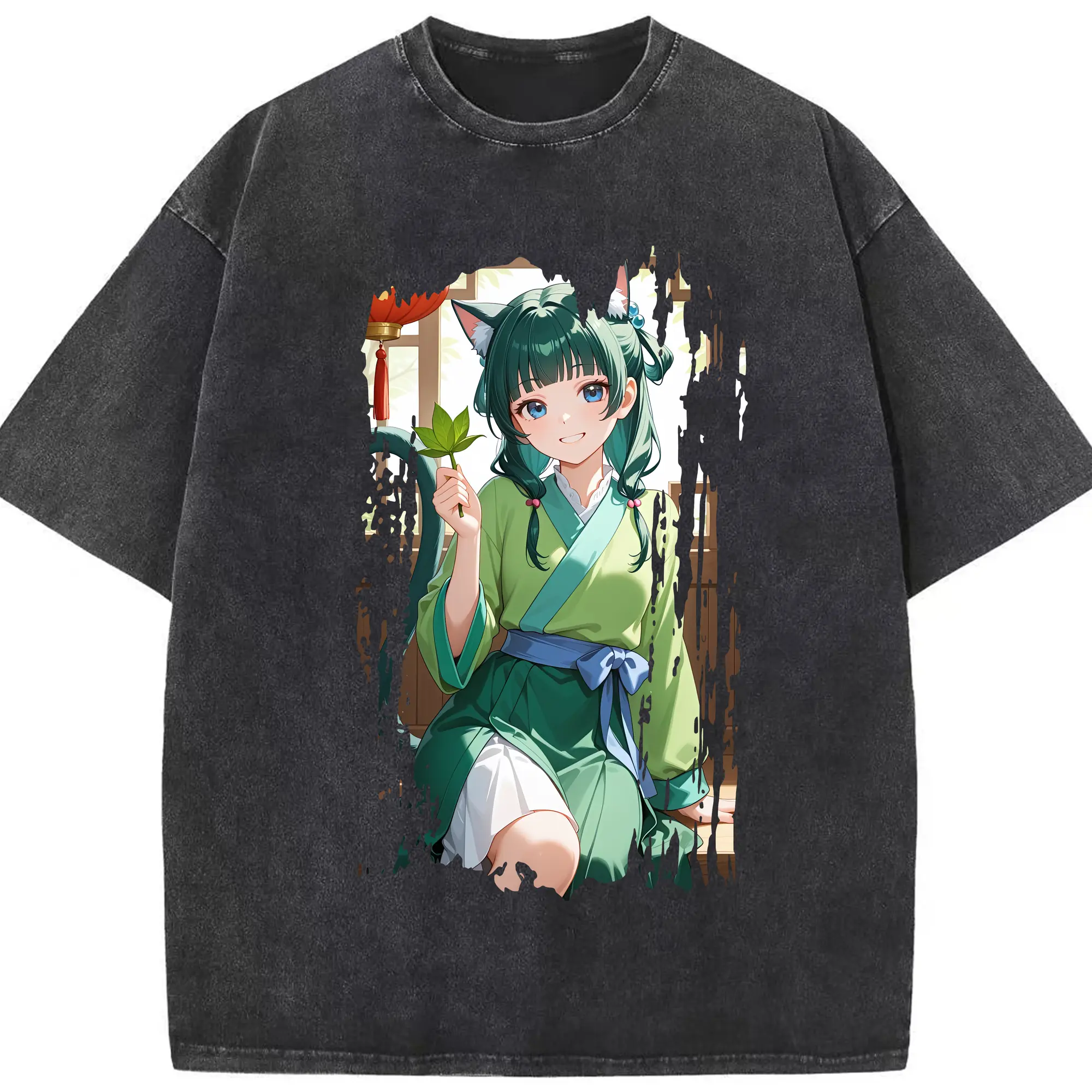 薬屋のひとりごと グッズ,猫猫 - 綿100％ ヴィンテージ風 半袖Tシャツ ・ フロントプリント ・ 柔らか肌触り ・ 通気性 快適 ・ スポーツ カジュアル 外出用