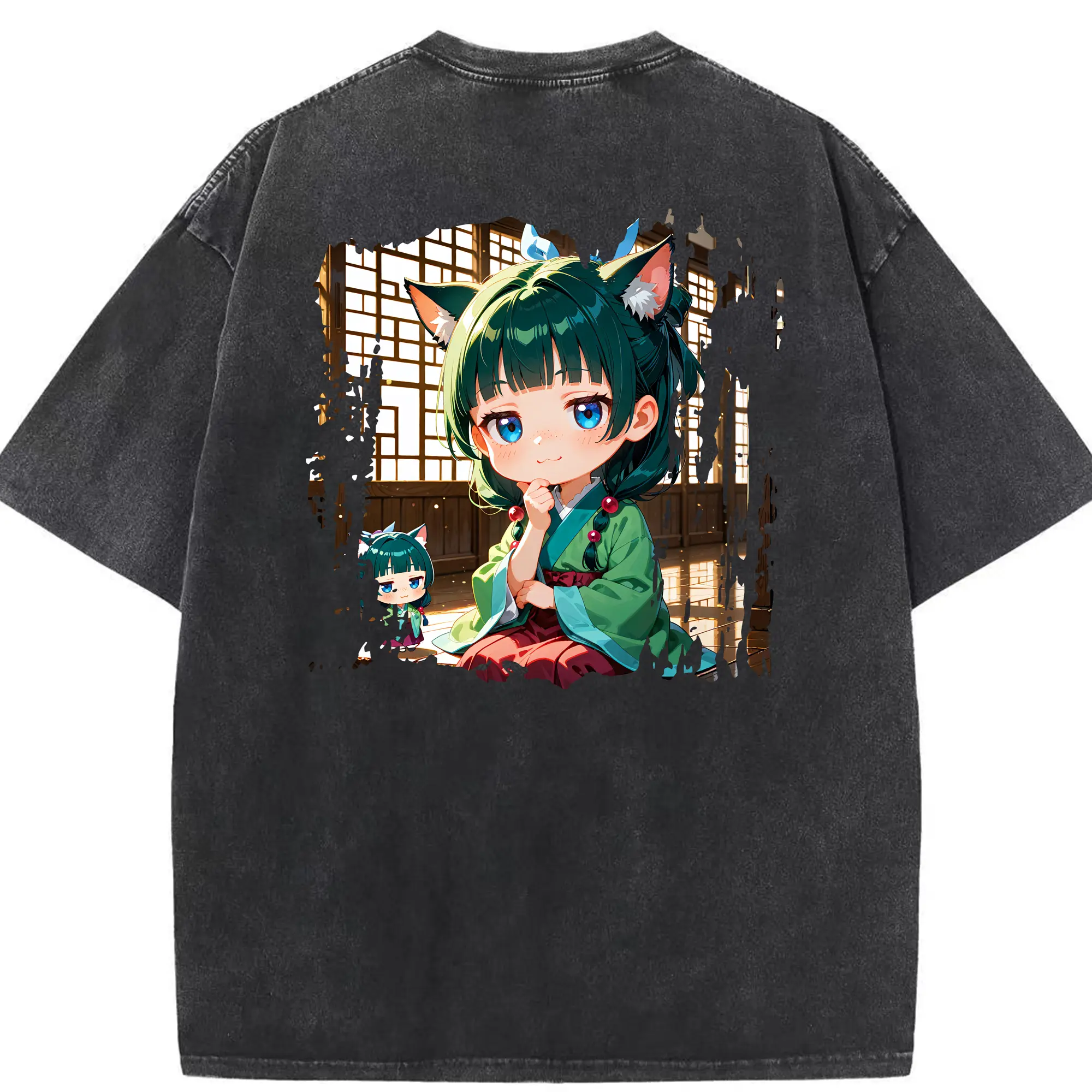 薬屋のひとりごと グッズ,猫猫 - 綿100％ ヴィンテージ風 半袖Tシャツ ・ 背面プリント ・ 柔らか肌触り ・ 通気性 快適 ・ スポーツ カジュアル 外出用