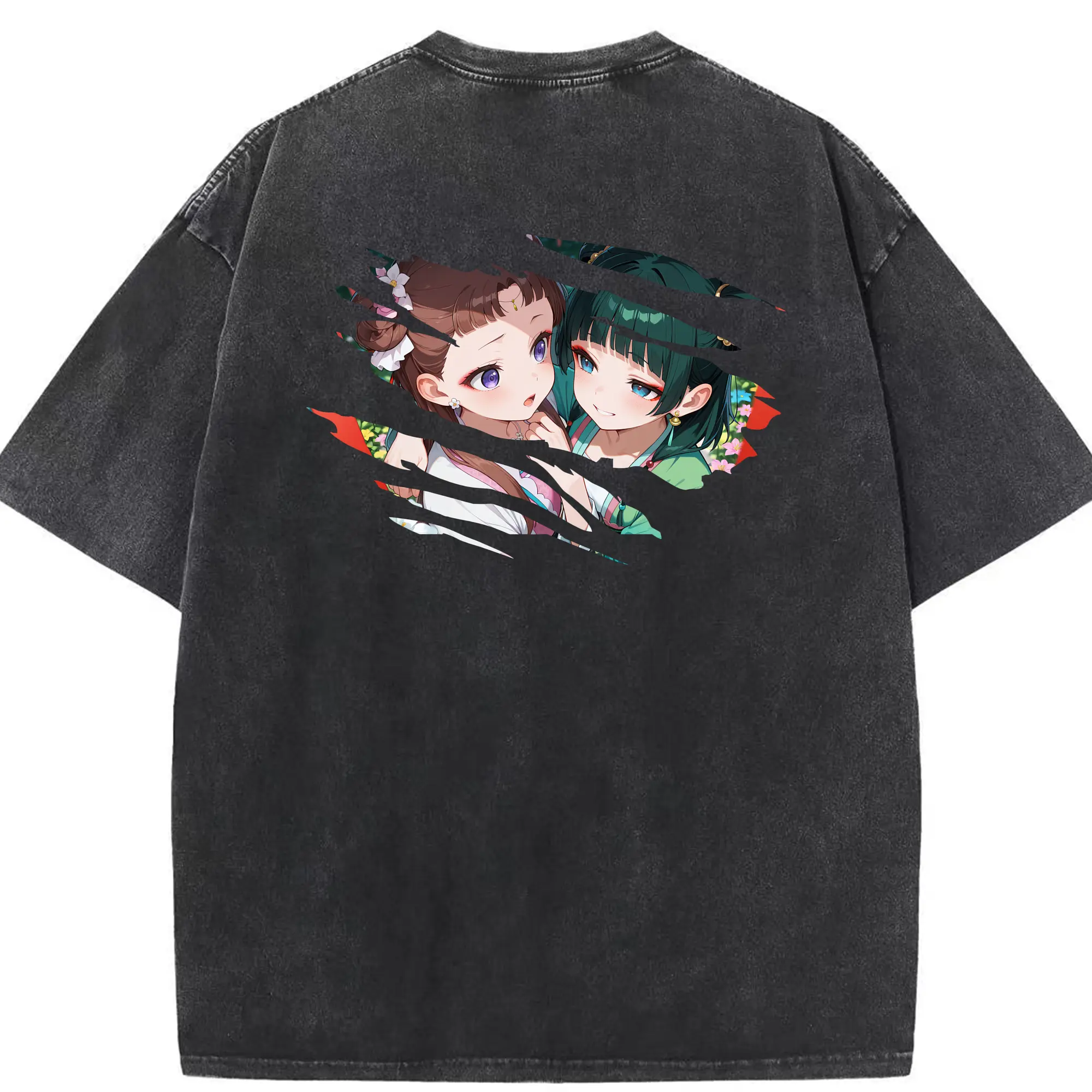 薬屋のひとりごと グッズ,猫猫 - 綿100％ ヴィンテージ風 半袖Tシャツ ・ 背面プリント ・ 柔らか肌触り ・ 通気性 快適 ・ スポーツ カジュアル 外出用