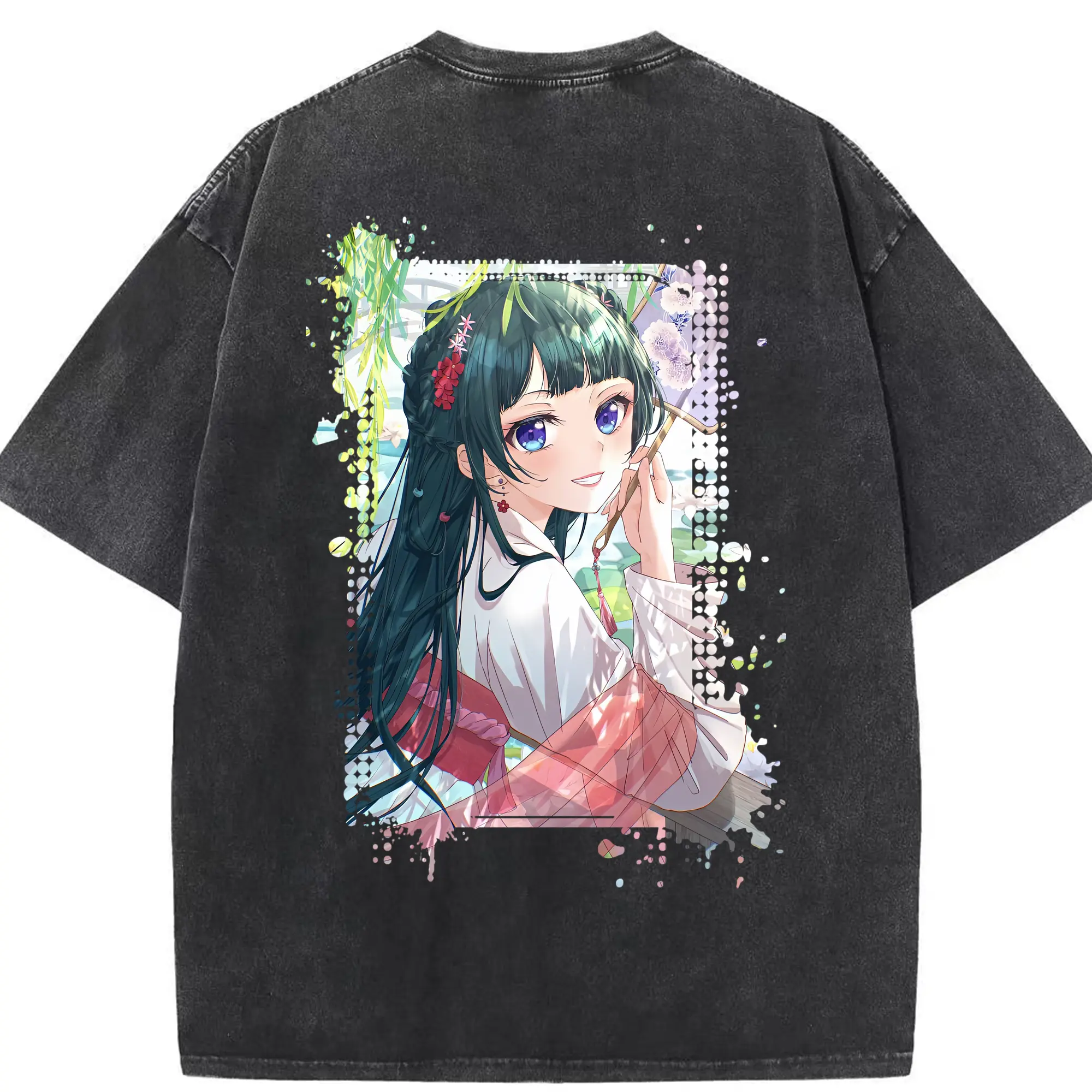 薬屋のひとりごと グッズ,猫猫 - 綿100％ ヴィンテージ風 半袖Tシャツ ・ 背面プリント ・ 柔らか肌触り ・ 通気性 快適 ・ スポーツ カジュアル 外出用