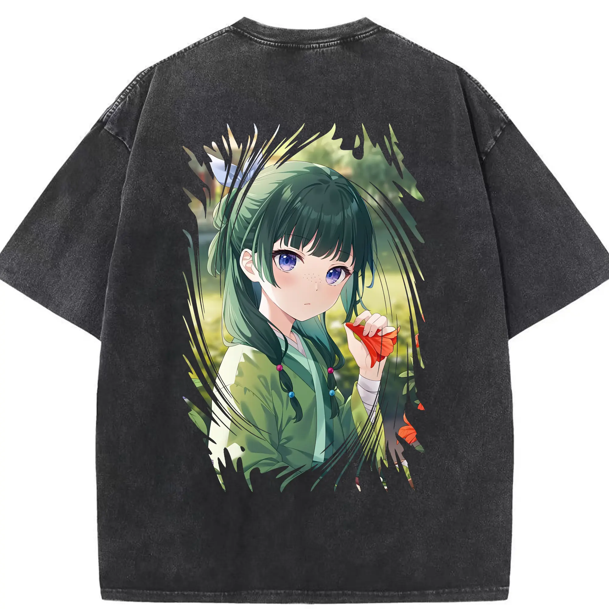 薬屋のひとりごと グッズ,猫猫 - 綿100％ ヴィンテージ風 半袖Tシャツ ・ 背面プリント ・ 柔らか肌触り ・ 通気性 快適 ・ スポーツ カジュアル 外出用