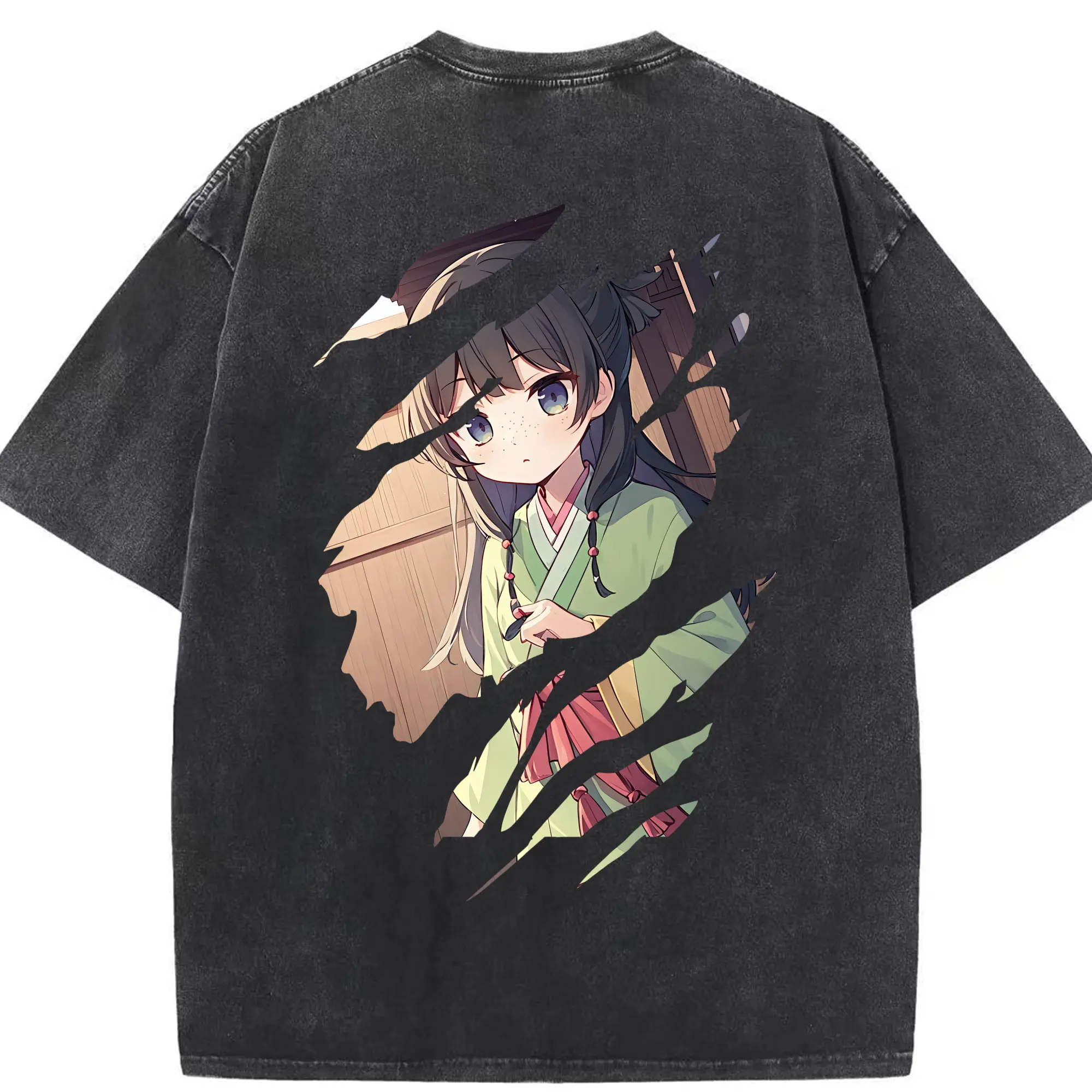 薬屋のひとりごと グッズ,猫猫 - 綿100％ ヴィンテージ風 半袖Tシャツ ・ 背面プリント ・ 柔らか肌触り ・ 通気性 快適 ・ スポーツ カジュアル 外出用