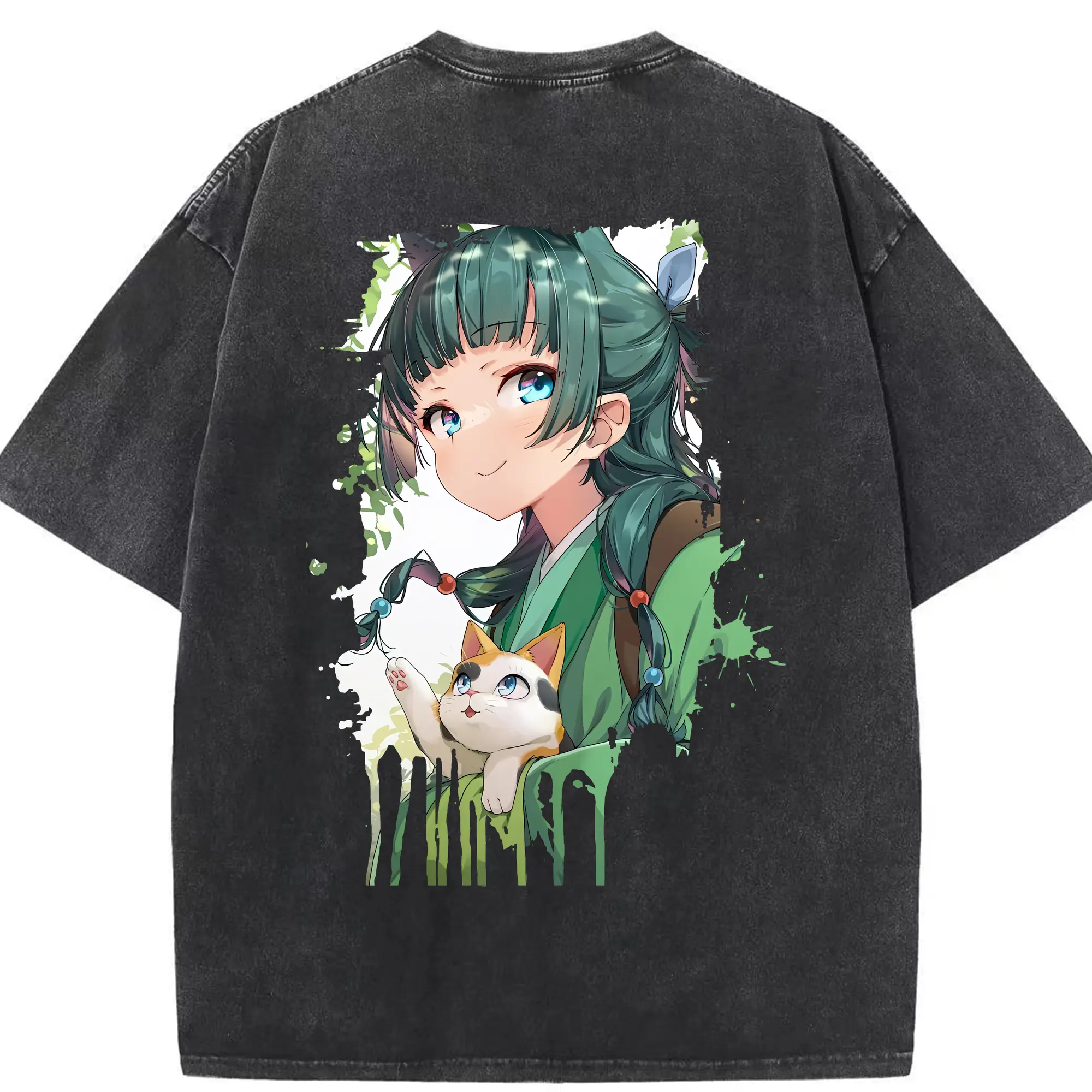 薬屋のひとりごと グッズ,猫猫 - 綿100％ ヴィンテージ風 半袖Tシャツ ・ 背面プリント ・ 柔らか肌触り ・ 通気性 快適 ・ スポーツ カジュアル 外出用