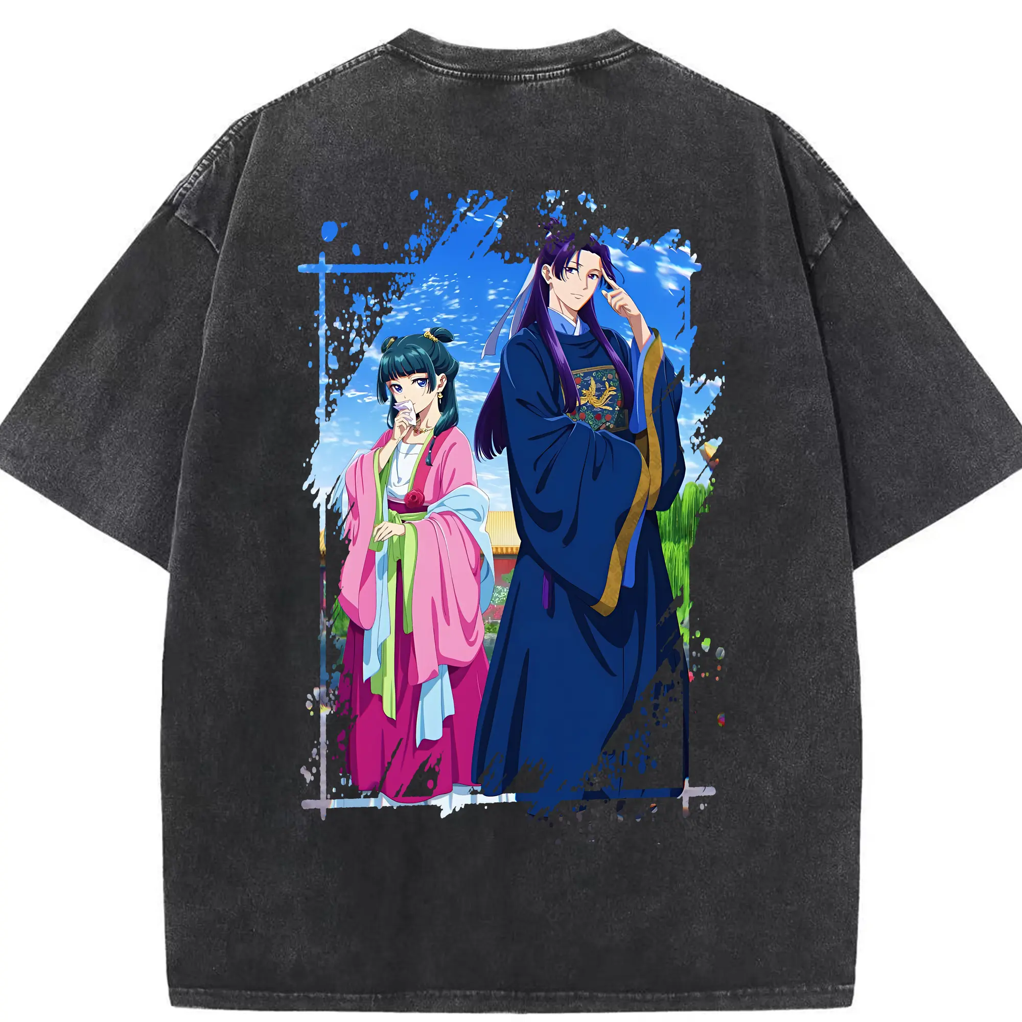 薬屋のひとりごと グッズ,壬氏 - 綿100％ ヴィンテージ風 半袖Tシャツ ・ 背面プリント ・ 柔らか肌触り ・ 通気性 快適 ・ スポーツ カジュアル 外出用