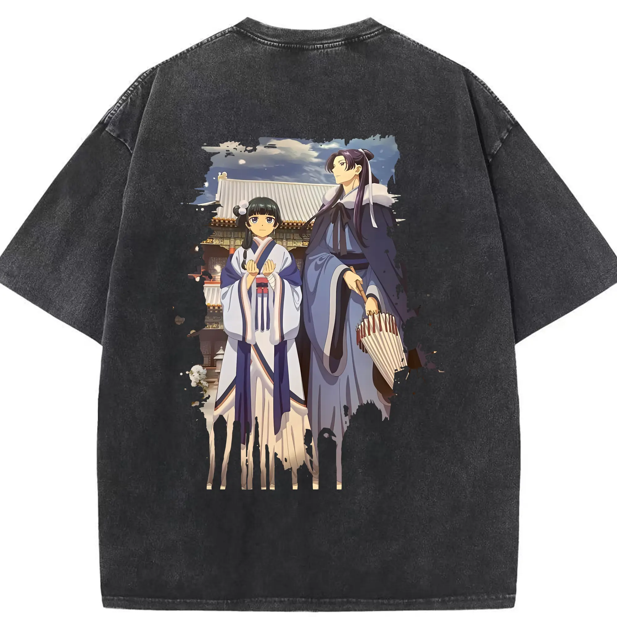 薬屋のひとりごと グッズ,壬氏 - 綿100％ ヴィンテージ風 半袖Tシャツ ・ 背面プリント ・ 柔らか肌触り ・ 通気性 快適 ・ スポーツ カジュアル 外出用