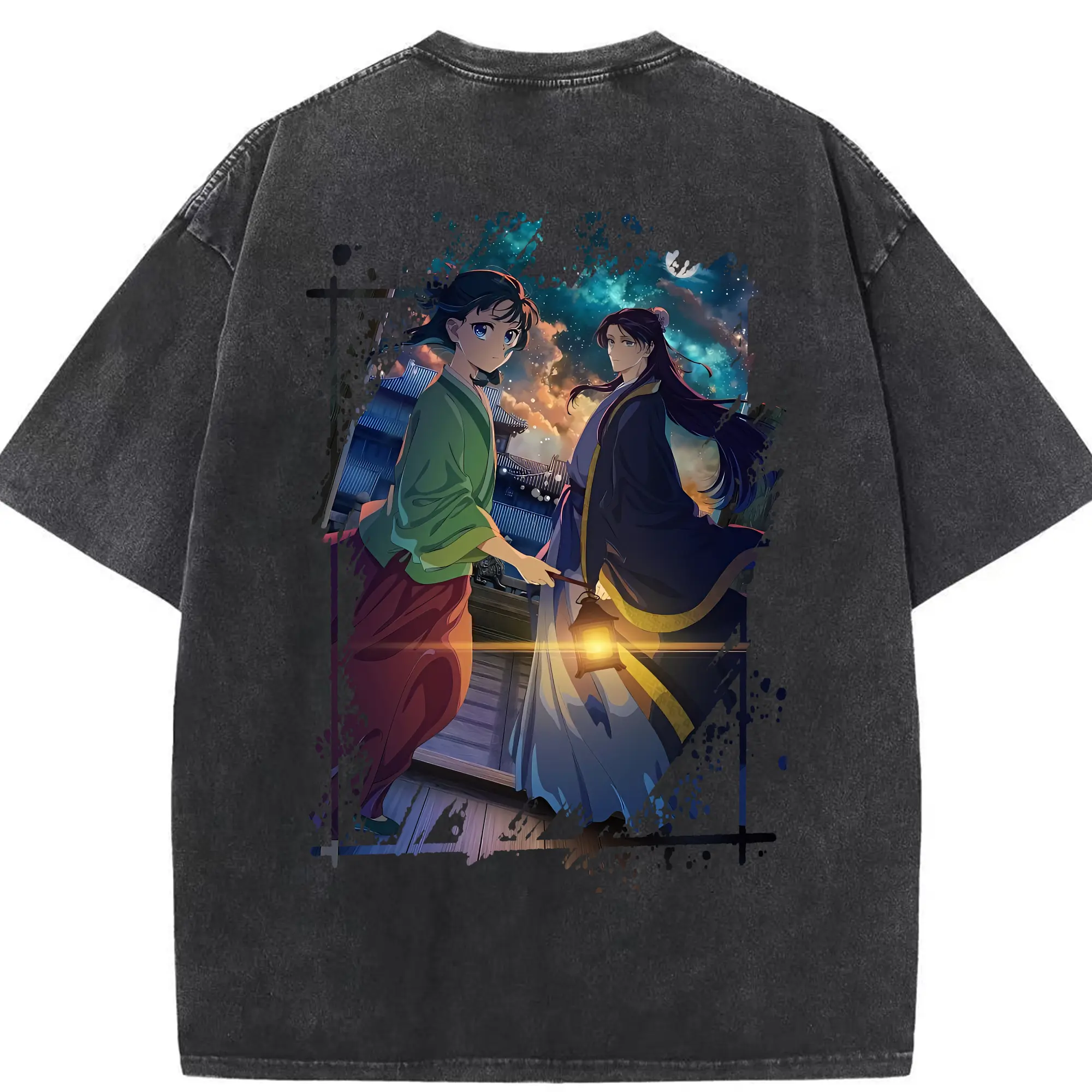 薬屋のひとりごと グッズ,壬氏 - 綿100％ ヴィンテージ風 半袖Tシャツ ・ 背面プリント ・ 柔らか肌触り ・ 通気性 快適 ・ スポーツ カジュアル 外出用