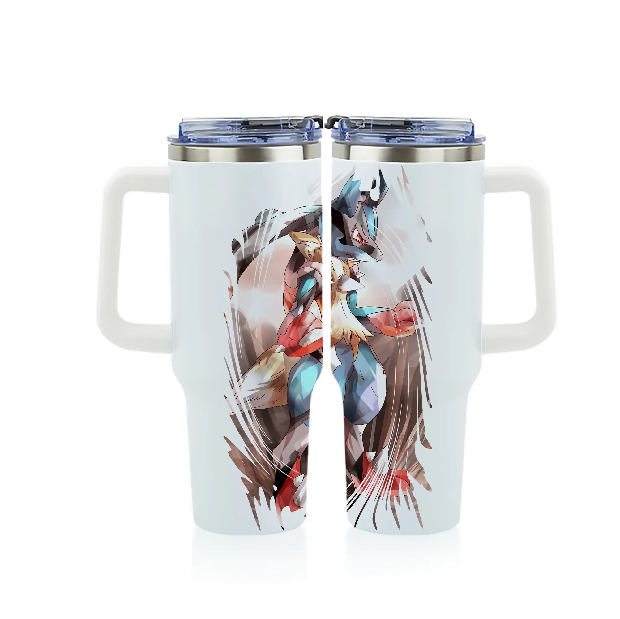 ポケモン グッズ,ルカリオ - 1200mL フルプリント車用タンブラー ・ 304ステンレス 内側 ・ 201ステンレス 外側 ・ 保温 保冷 ・ 通勤 ドライブ アウトドア用