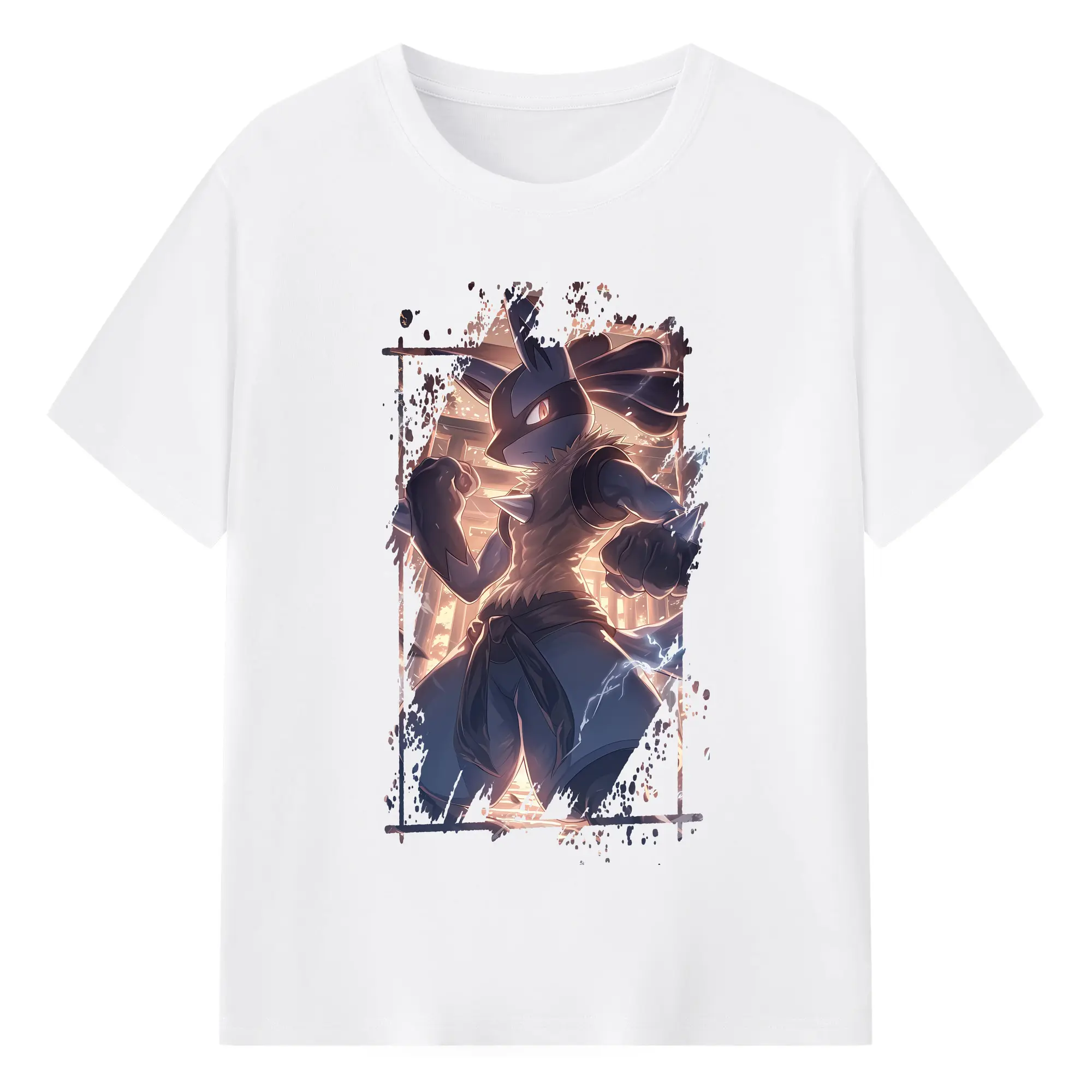 ポケモン グッズ,ルカリオ - 綿100％ 半袖Tシャツ ・ フロントプリント ・ 快適 通気性 ・ 日常使い 散歩 スポーツ用