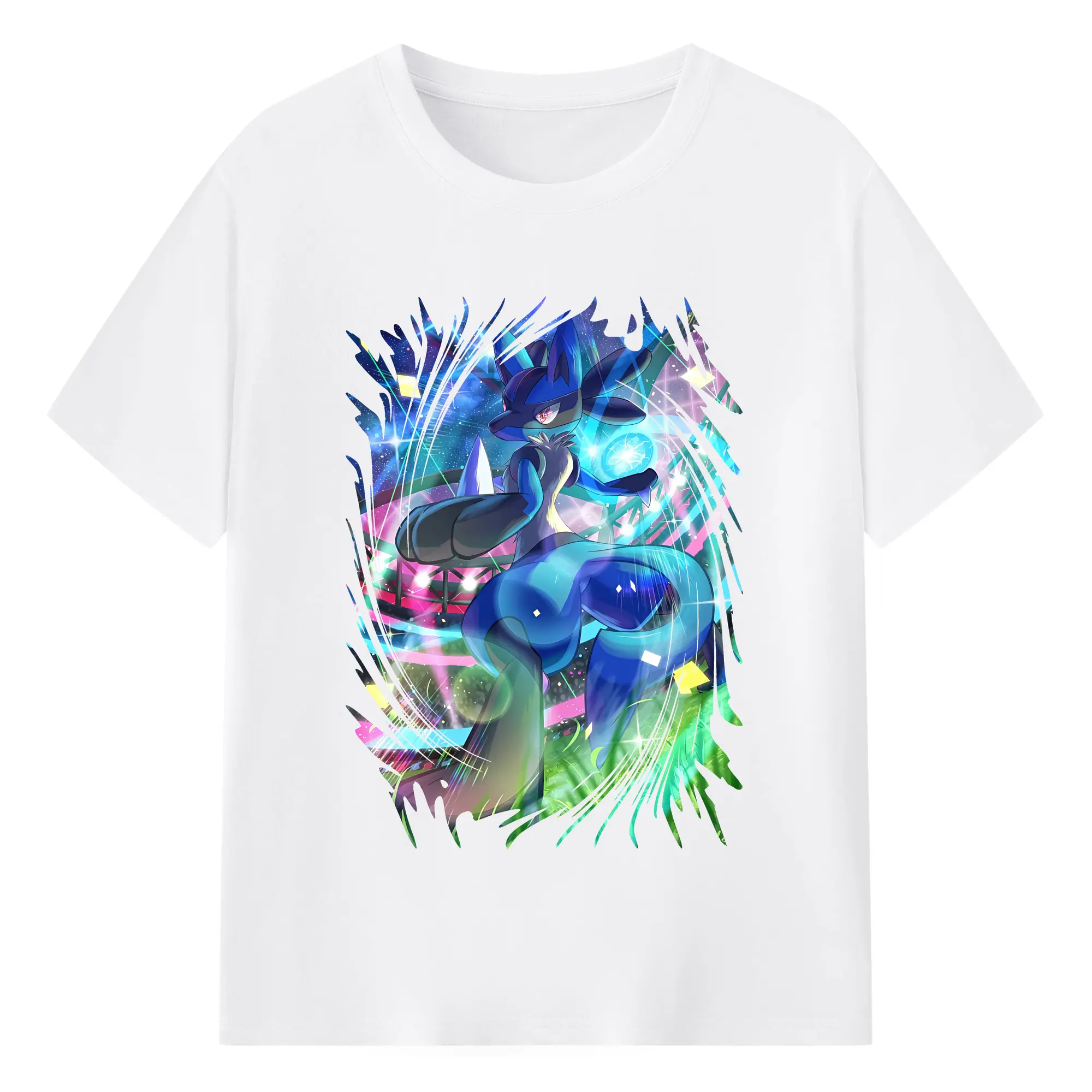 ポケモン グッズ,ルカリオ - 綿100％ 半袖Tシャツ ・ フロントプリント ・ 快適 通気性 ・ 日常使い 散歩 スポーツ用